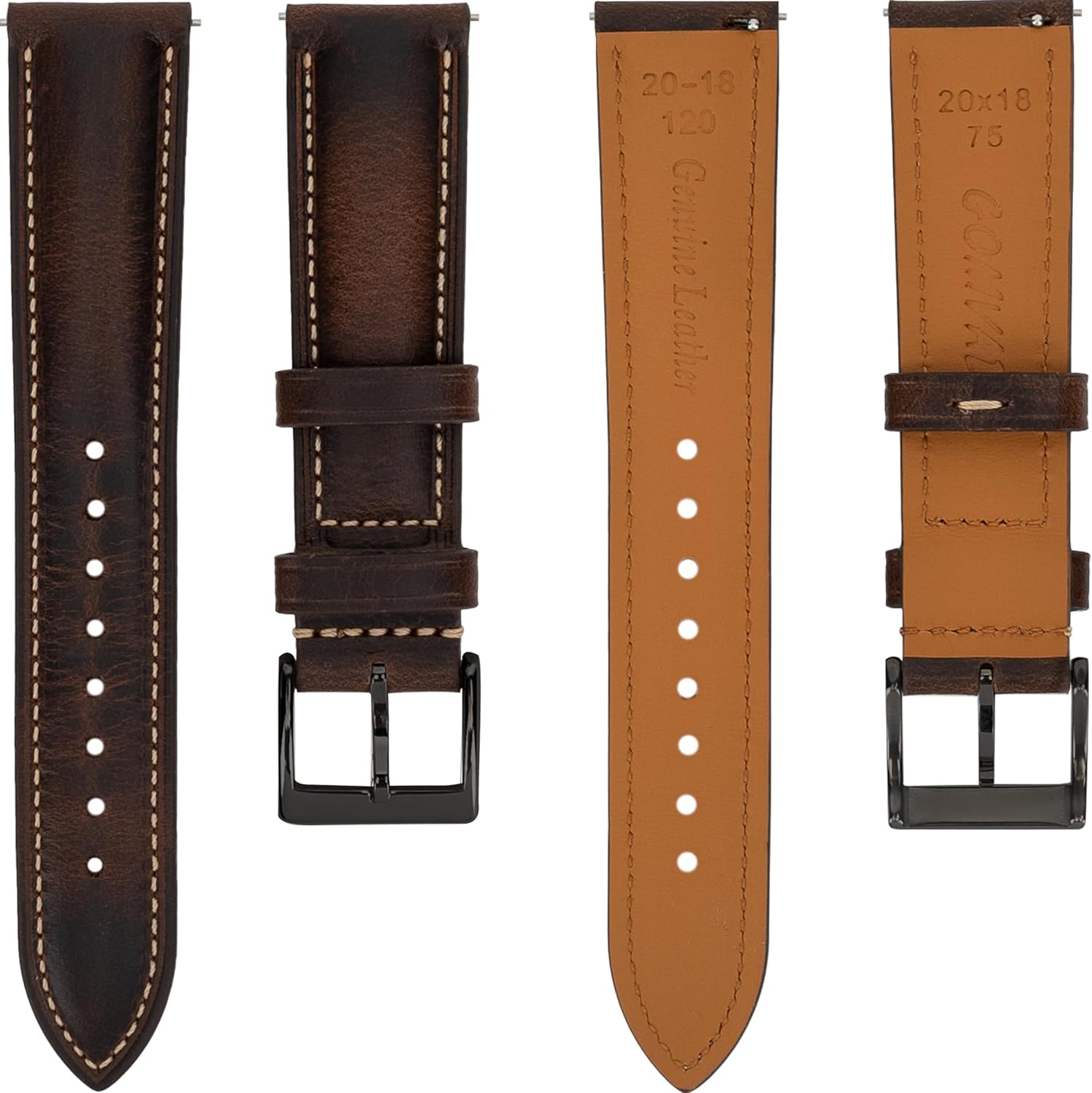 Thumbnail 6 de Gomvadr Quick-Release Lederarmband im Vintage Öl-Look (Pull-up) – mit Schnellverschluss für Federstege in 16–24 mm