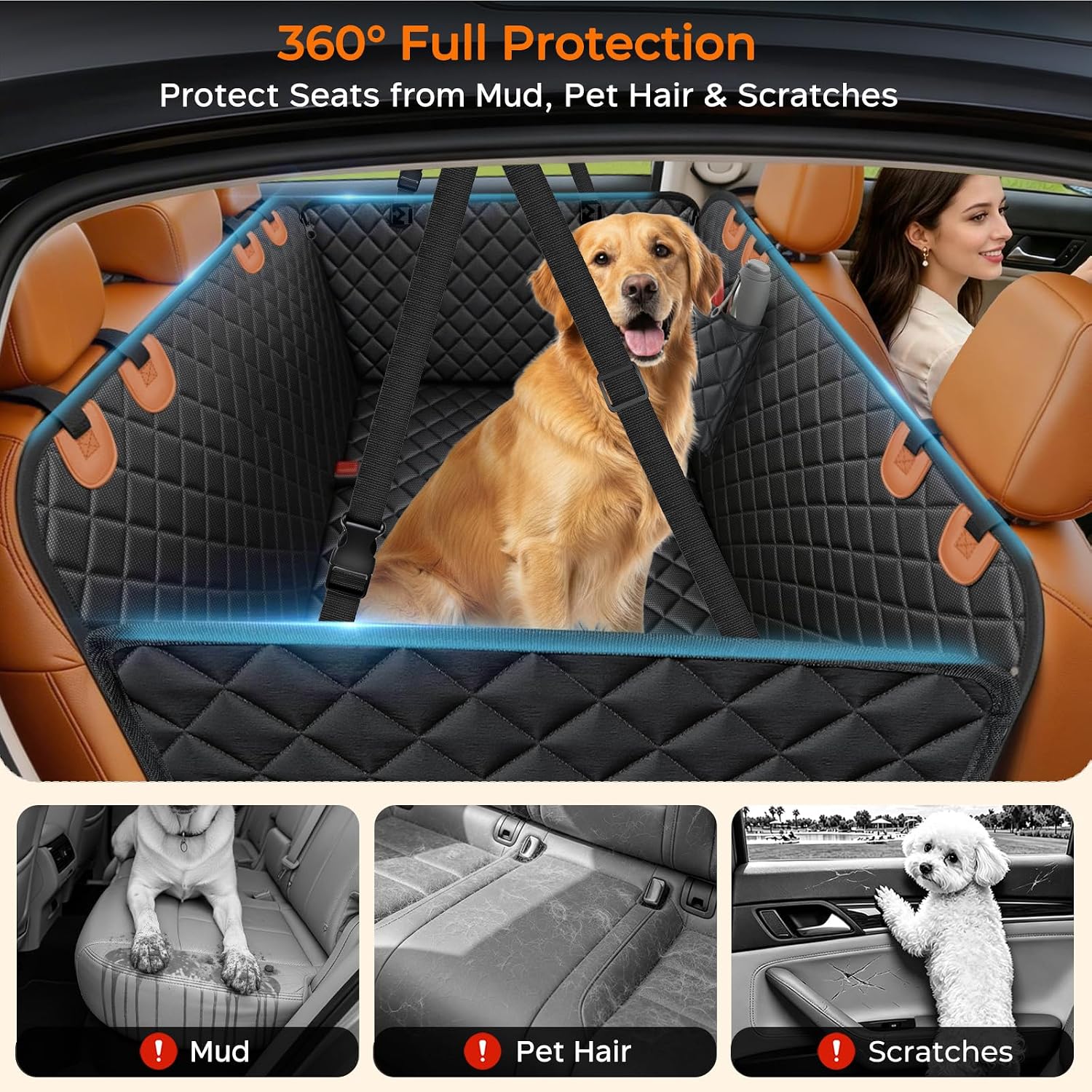 Detalle de URPOWER dog car seat cover, 600D Oxford