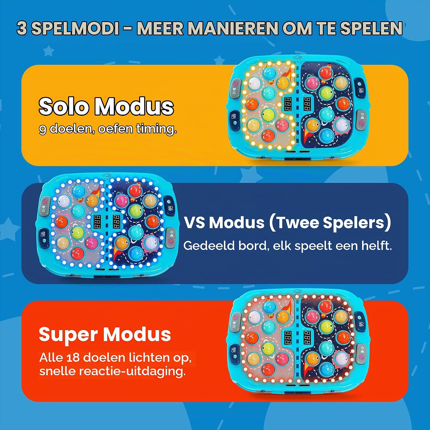 Thumbnail 1 de Guffawz DDS01DE whack-a-mole-spel met 18 lichtdoelen en 3 speelmodi