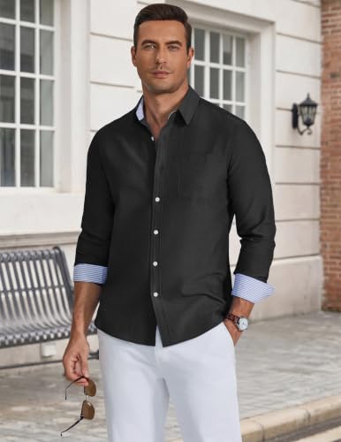 Thumbnail 1 de COOFANDY Chemise Homme Oxford à manches longues sans Repassage – coton décontracté infroissable, noir, 2XL