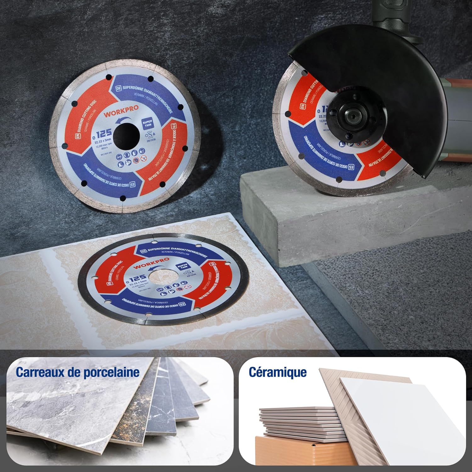 Thumbnail 4 de WORKPRO Disques diamantĂ©s 125 mm 1,2 mm pour carrelage đ