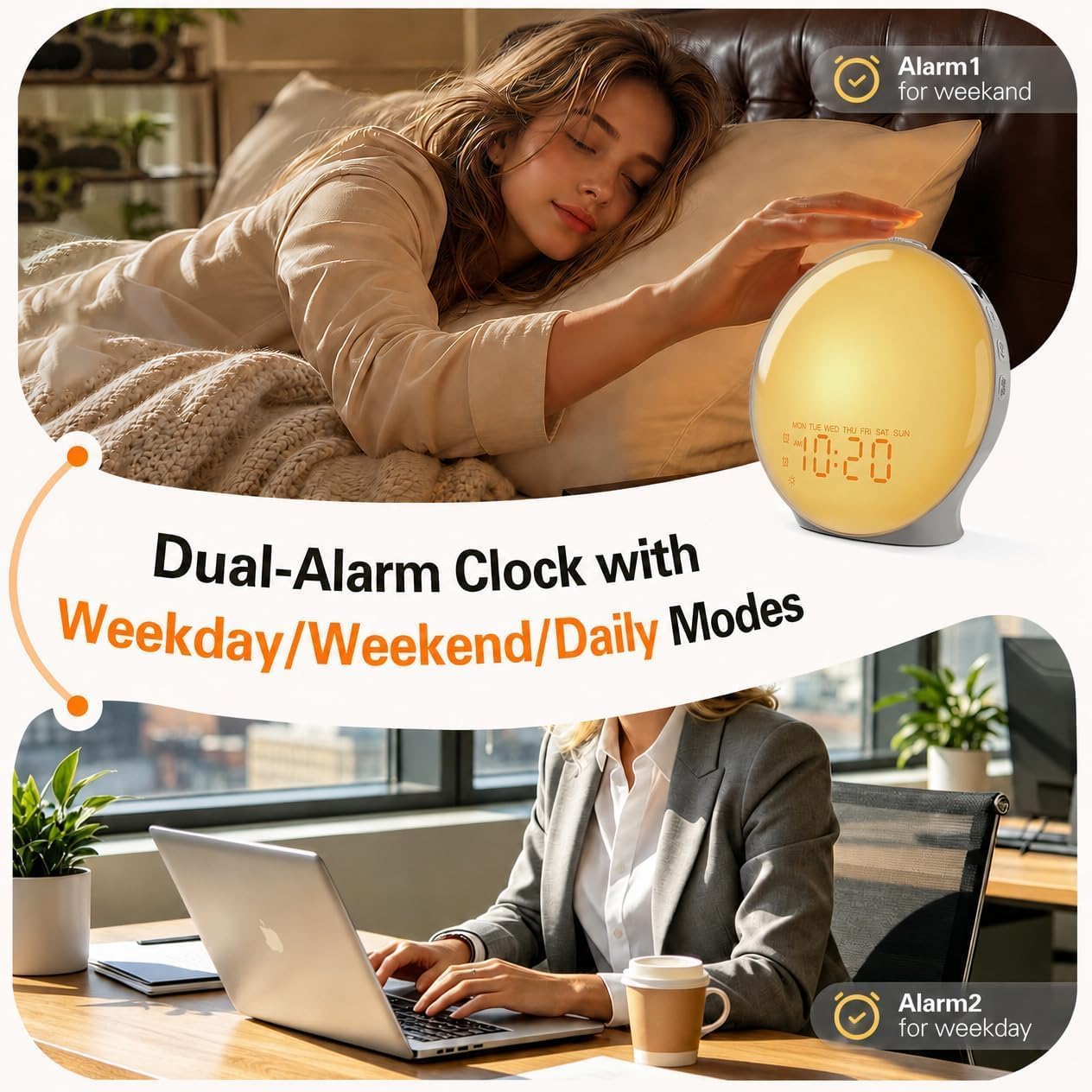 Detalle de JALL K8_01 Sunrise Alarm Clock with Full-Screen Light, 25 Sounds and FM Radio