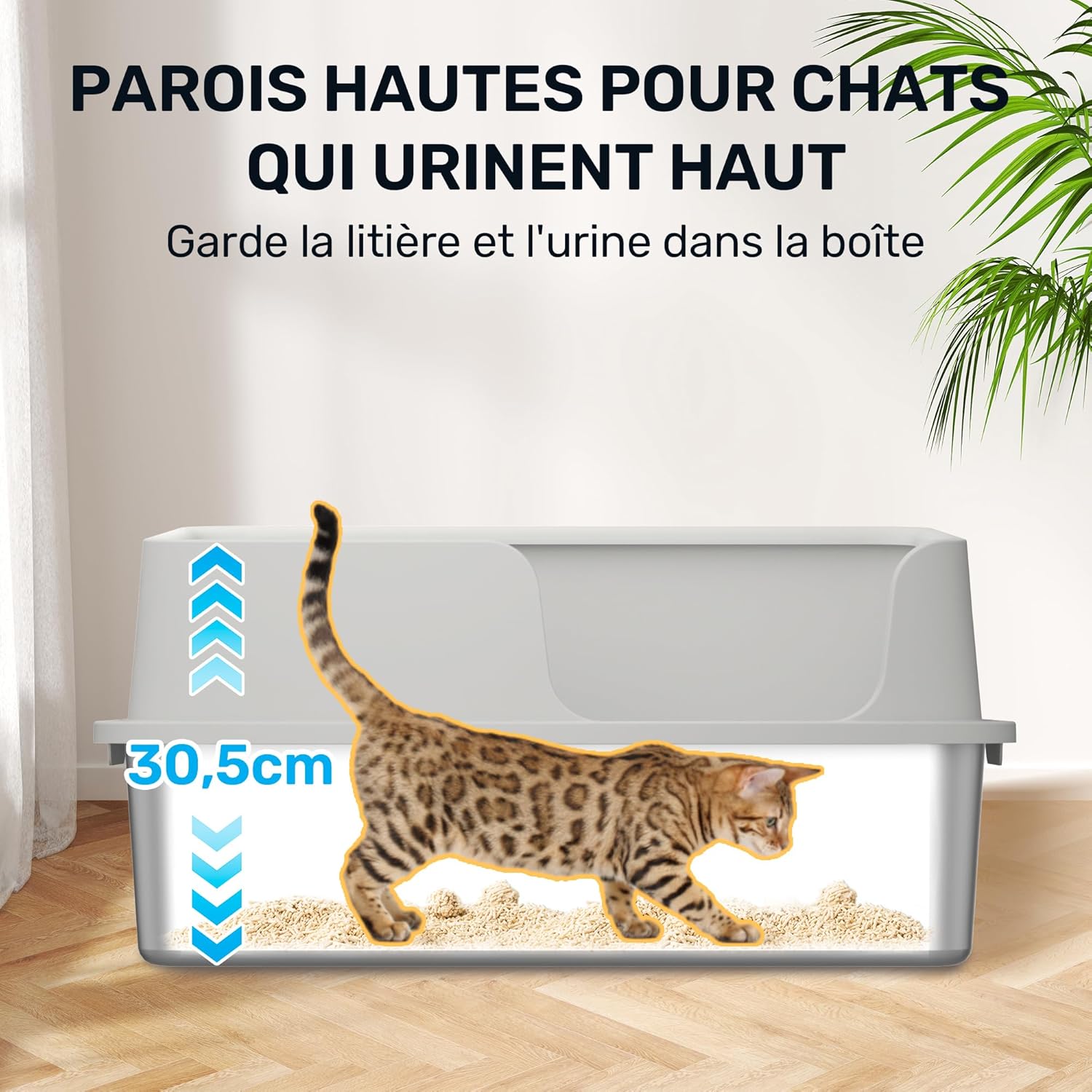 Thumbnail 3 de FUKUMARU Bac à litière fermé extra-large en acier inoxydable avec couvercle