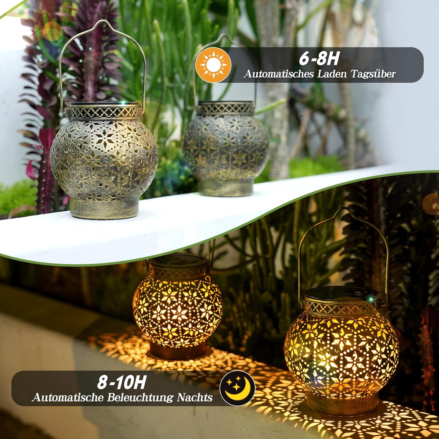 Thumbnail 1 de 4 Stück Solarlampen für Außen Garten (Bronze) – Metall-Solarlaternen mit IP65, romantische LED-Dekoration für Terrasse und Balkon