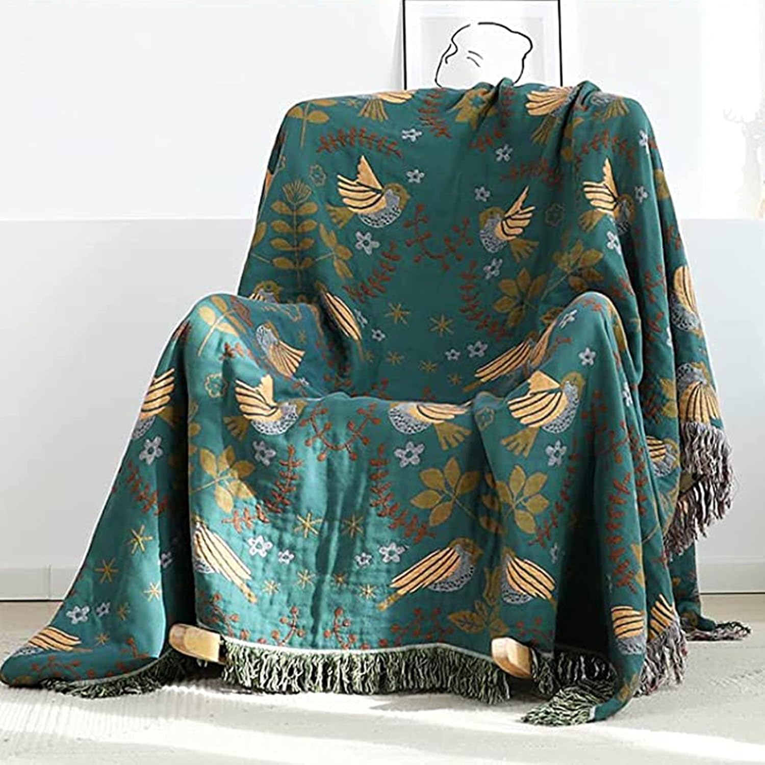 Detalle de HOORDRY Boho Musselin Decke – Beidseitige Baumwolldecke 200×230 cm