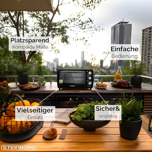 Detalle de Steinborg Mini Backofen 13 Liter: kompakter Allrounder für Backen, Toasten und Grillen