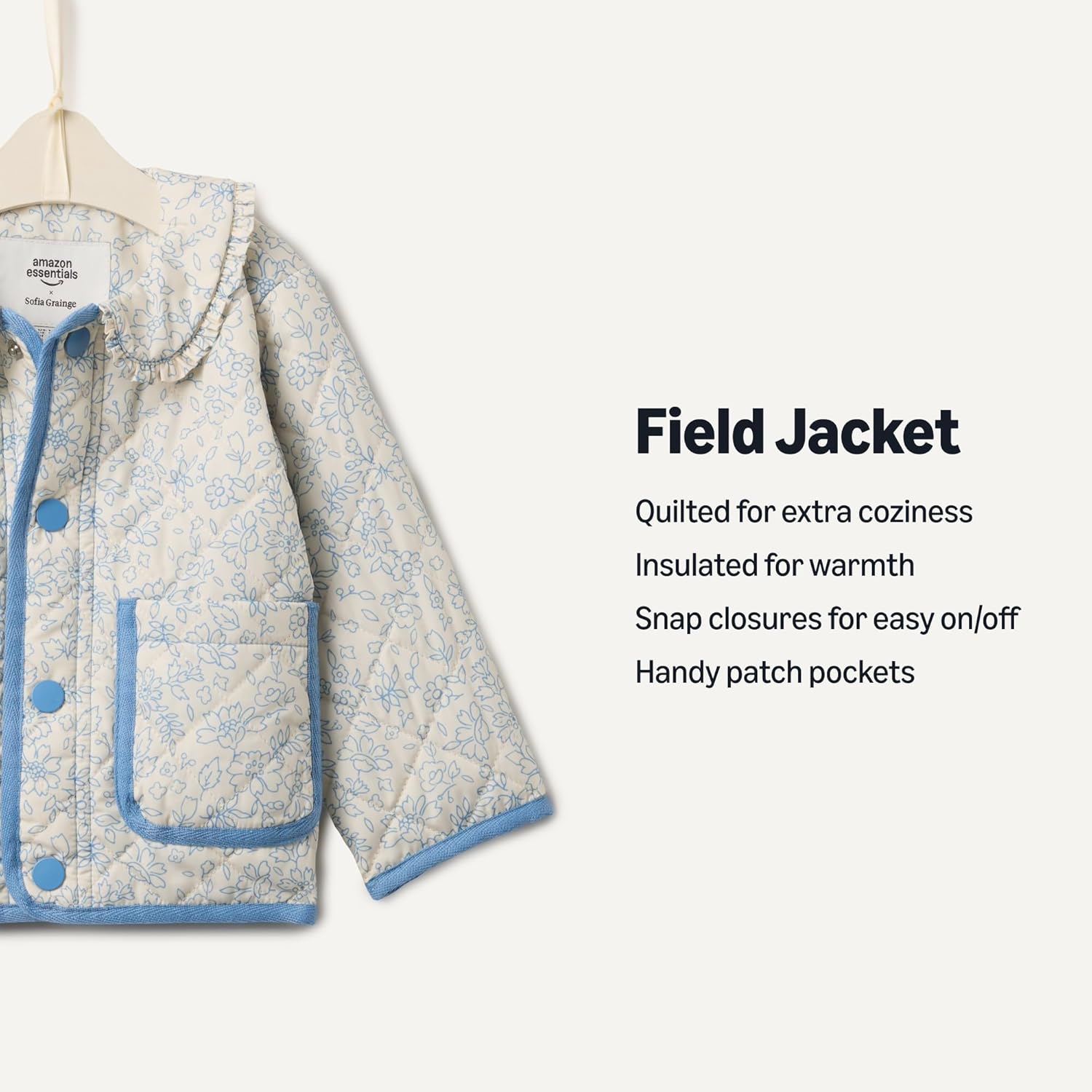 Detalle 2 de Amazon Essentials x Sofia Grainge Toddler & Baby Girls' Midweight Quilted Field Jacket with Ruffle