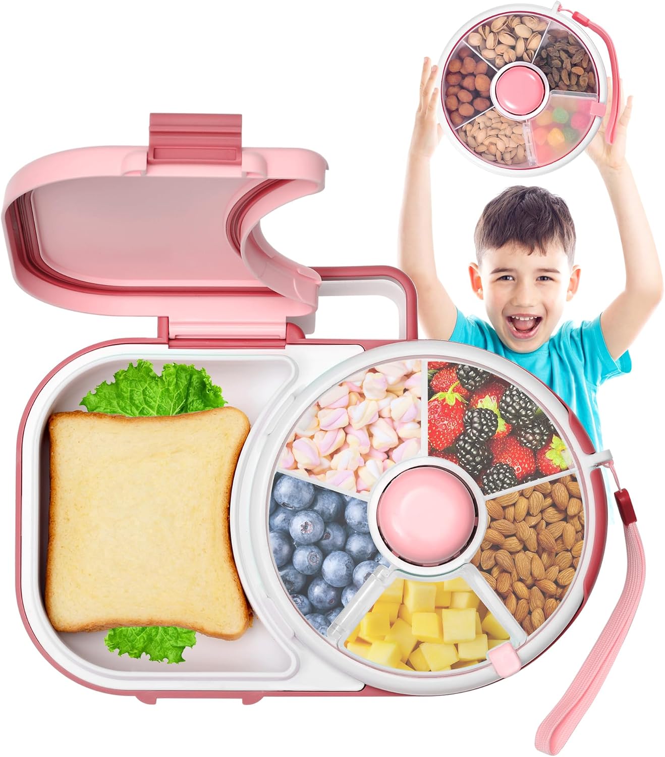 Detalle de Vefacion snackbox voor kinderen met 5 vakken, draaimechanisme en draaggreep