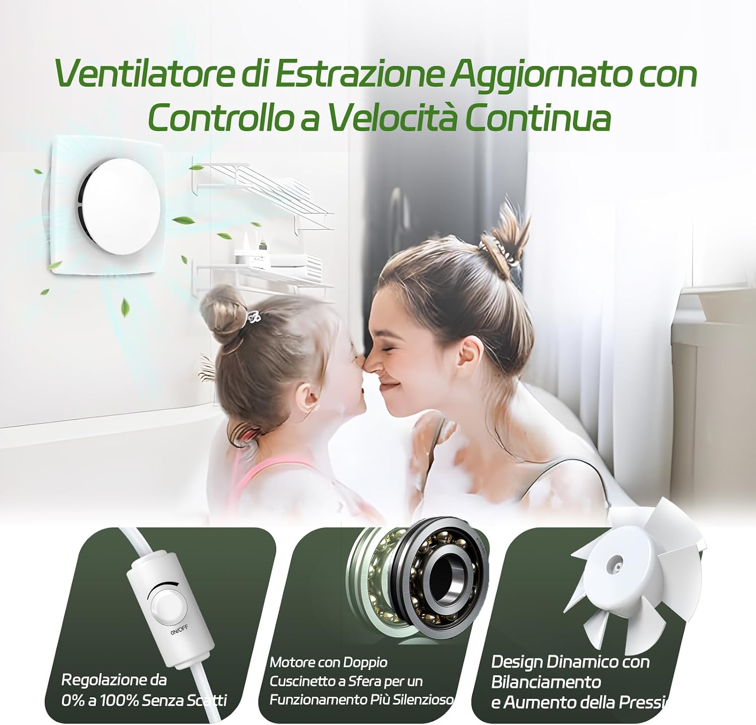 Detalle de BUMSOU Aspiratore Bagno 100mm con Regolatore di Velocità – Silenzioso e Versatile
