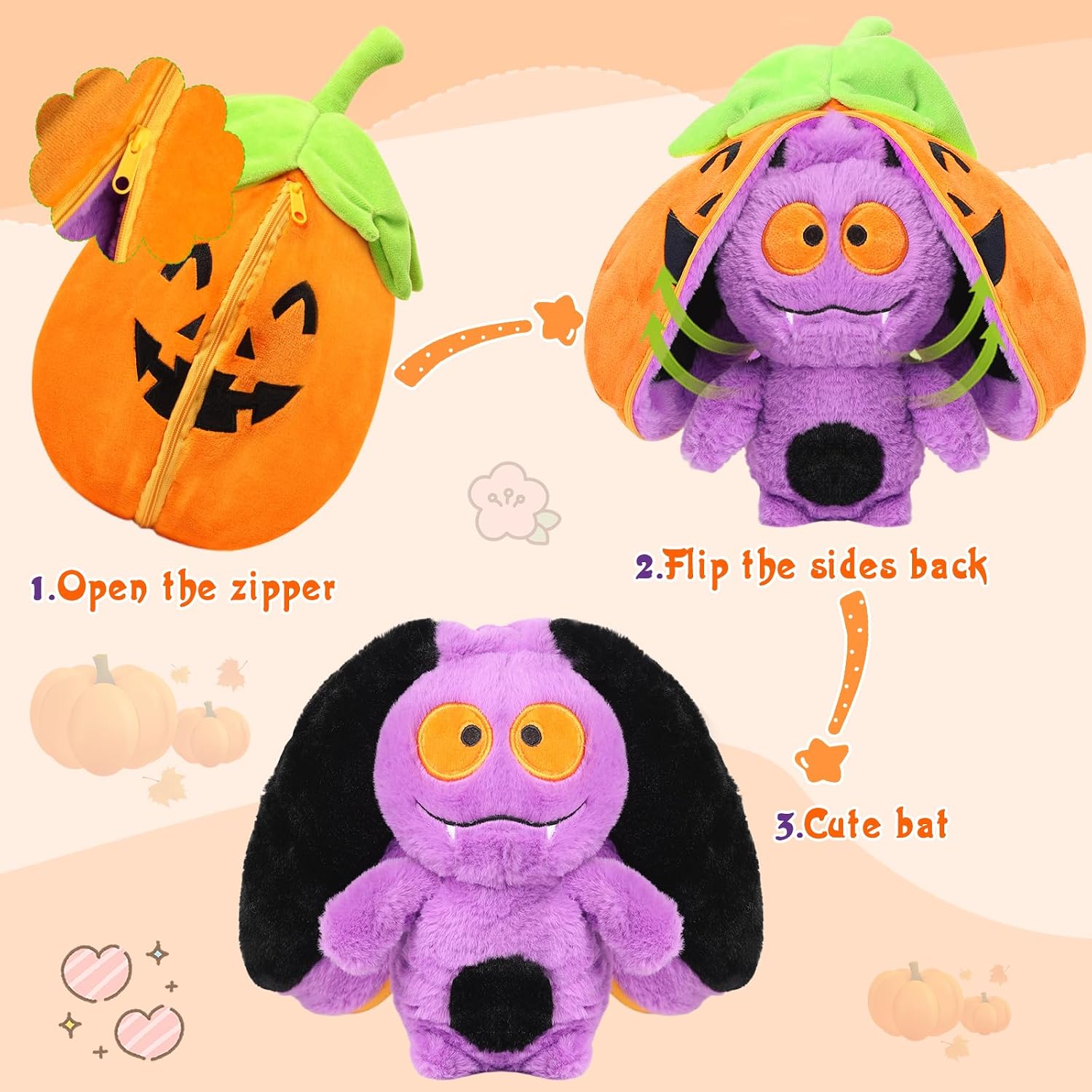 Detalle 2 de MIAODAM Bat Stuffed Animal 11" Reversible Plush 🎃 (bat plush)