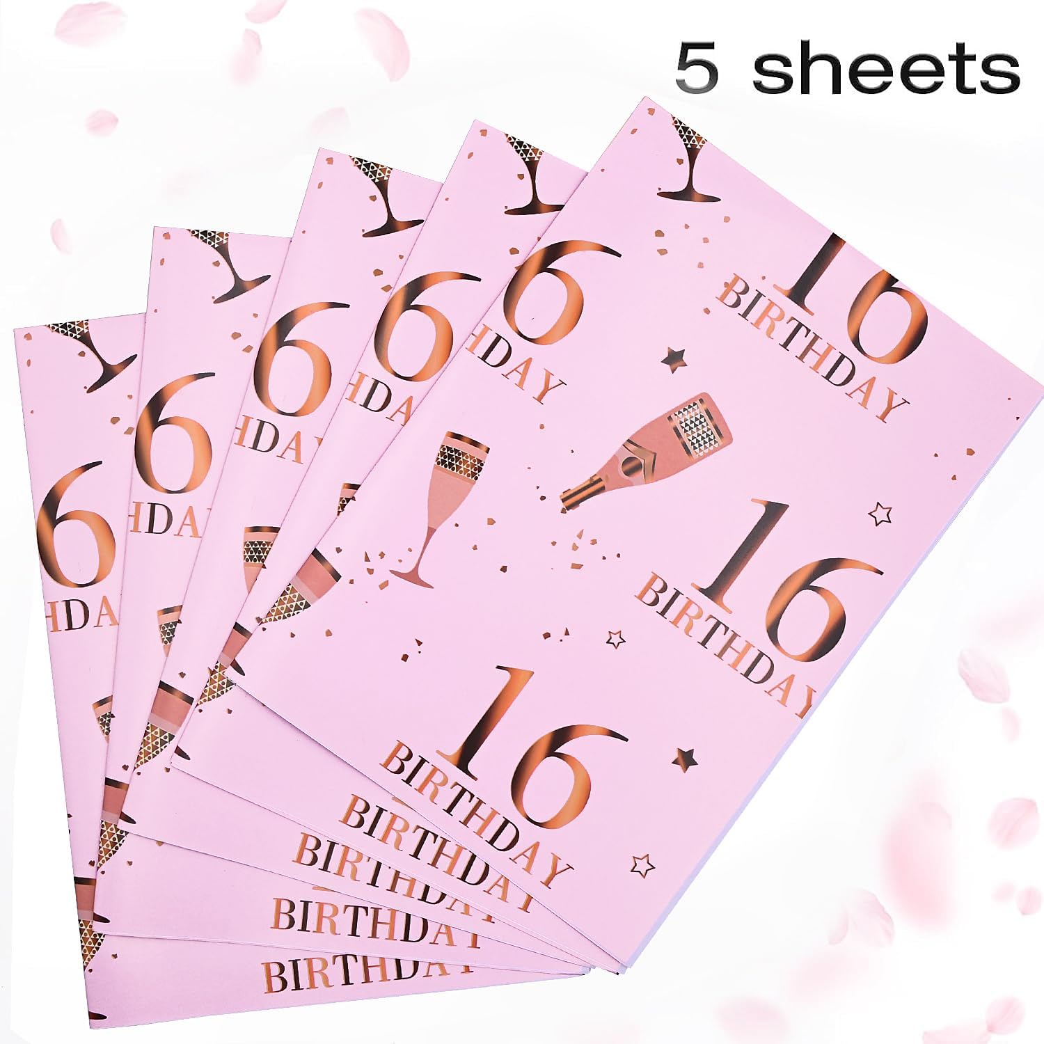 Thumbnail 4 de QRTDXP Pink Gift Wrapping Paper Sheets for 16th Birthday (5 x 50 × 70 cm) – Rose Gold Design