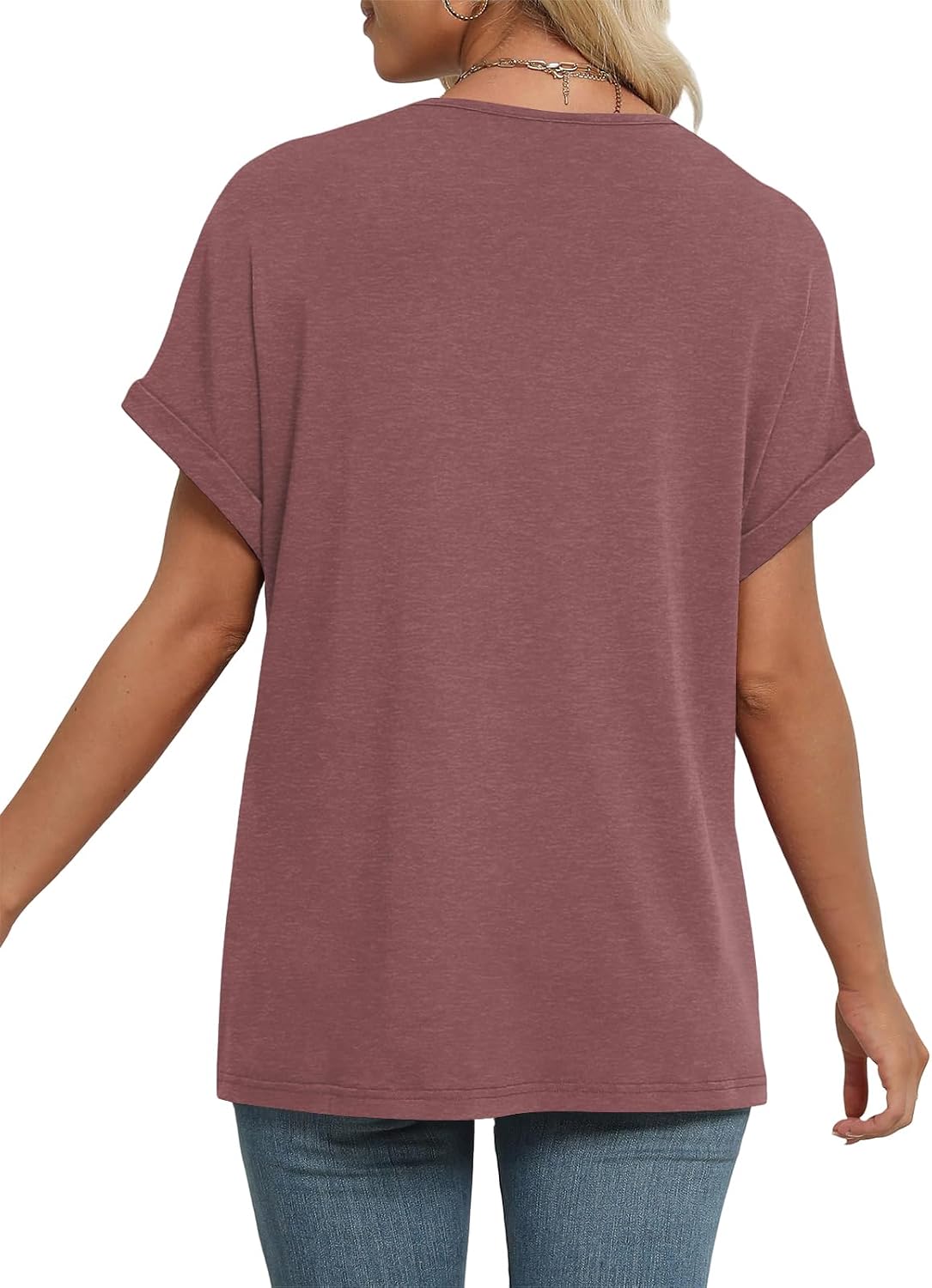 Detalle de Cuptacc Damen T-Shirt, Kurzarm V-Ausschnitt – locker & elegant