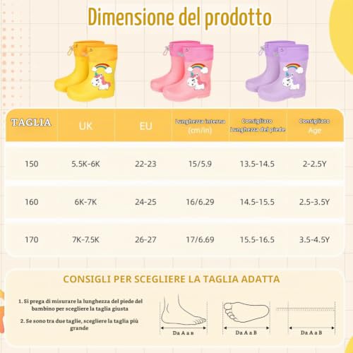 Detalle de Aomig stivaletti da pioggia per bambini EU 24-25 in PVC, unicorno viola