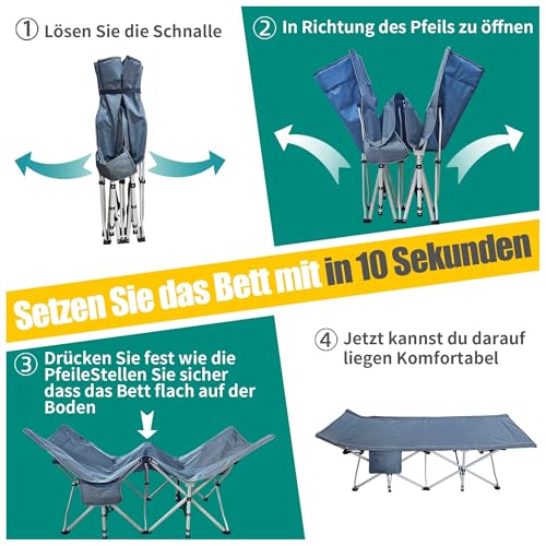 Detalle de GEUCEON Feldbett Klappbar XXL – Extra Breite 81 cm, mit Matratze, Tragfähigkeit bis 400 kg