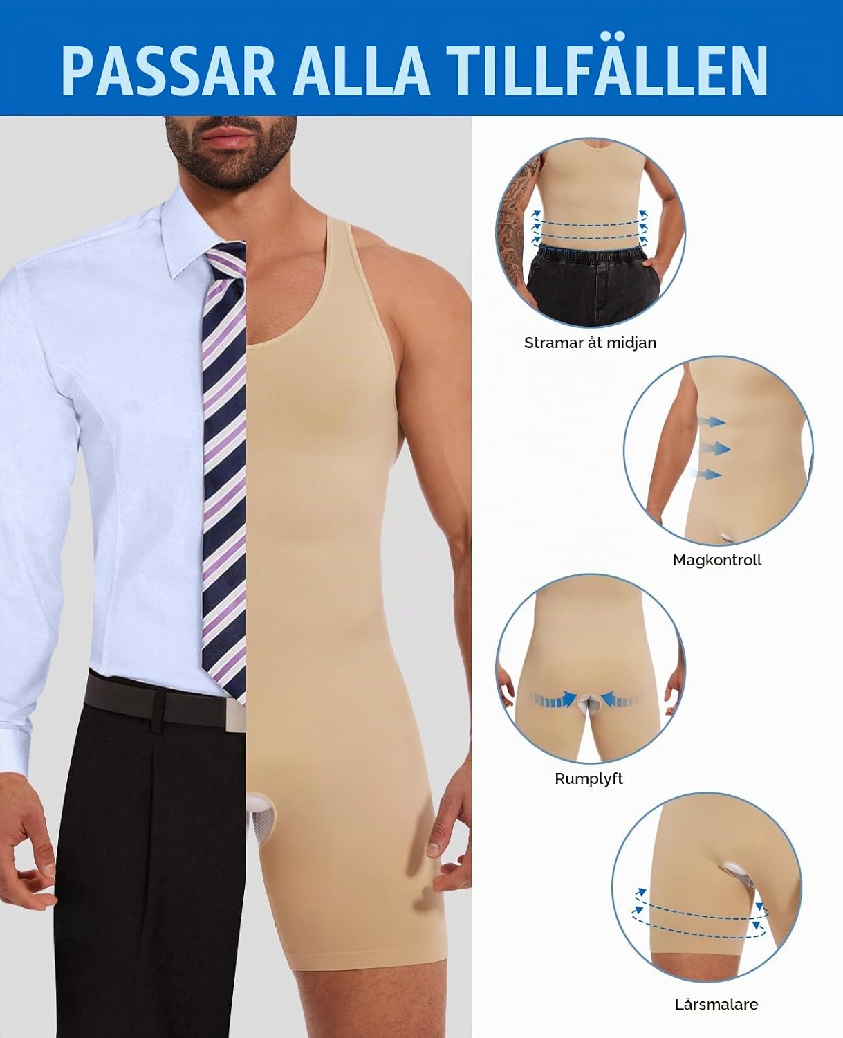 Detalle de SLIMBELLE sömlös shapingbody för män – lätt formning av mage och midja