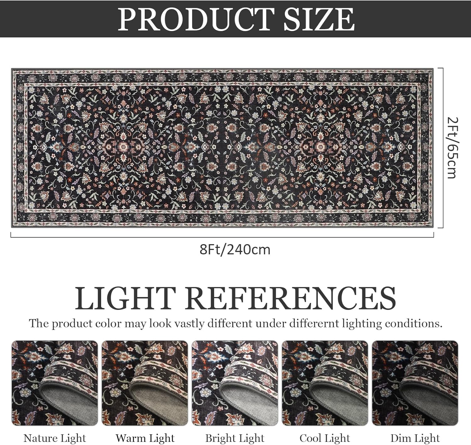 Detalle de IMIYOKU Washable Floral Hallway Runner Rug (Non Slip) 65x240cm