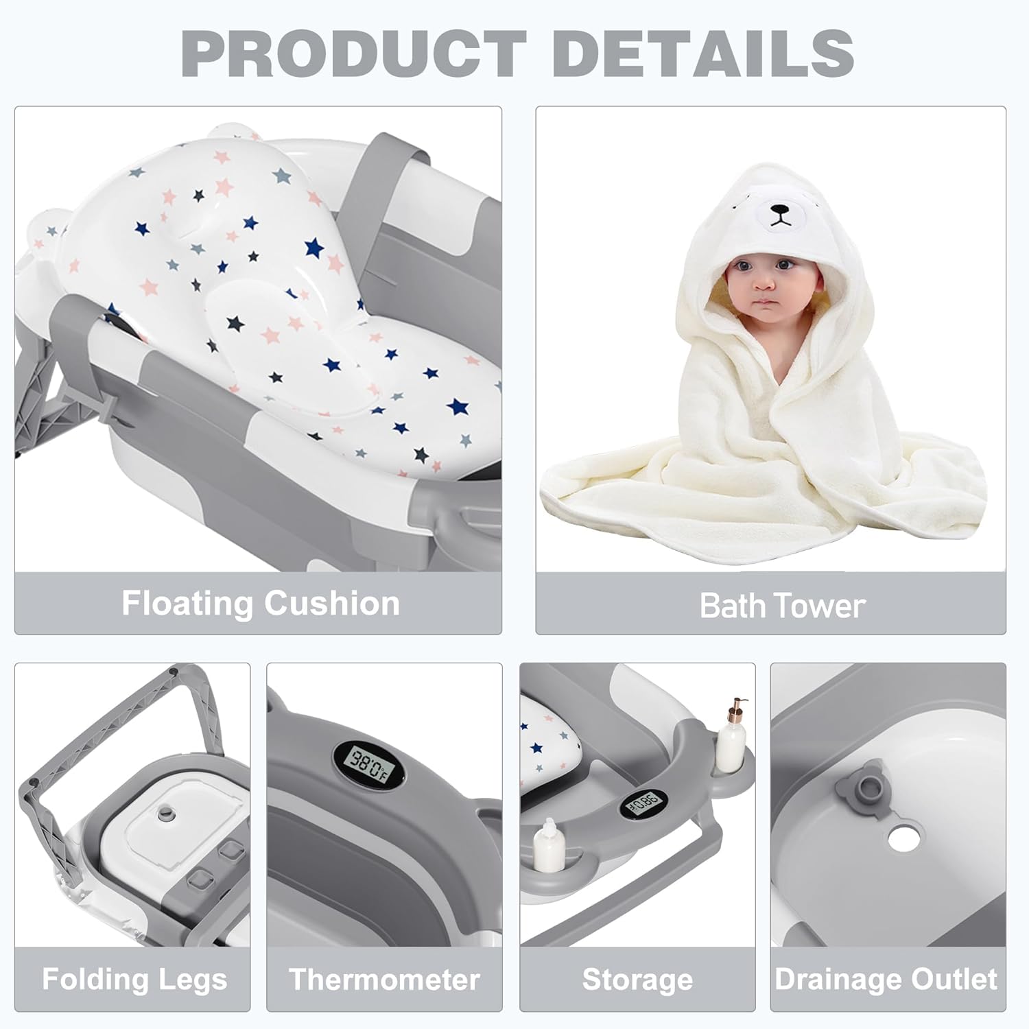 Detalle 2 de MoreFeel Collapsible Baby Bathtub with Thermometer