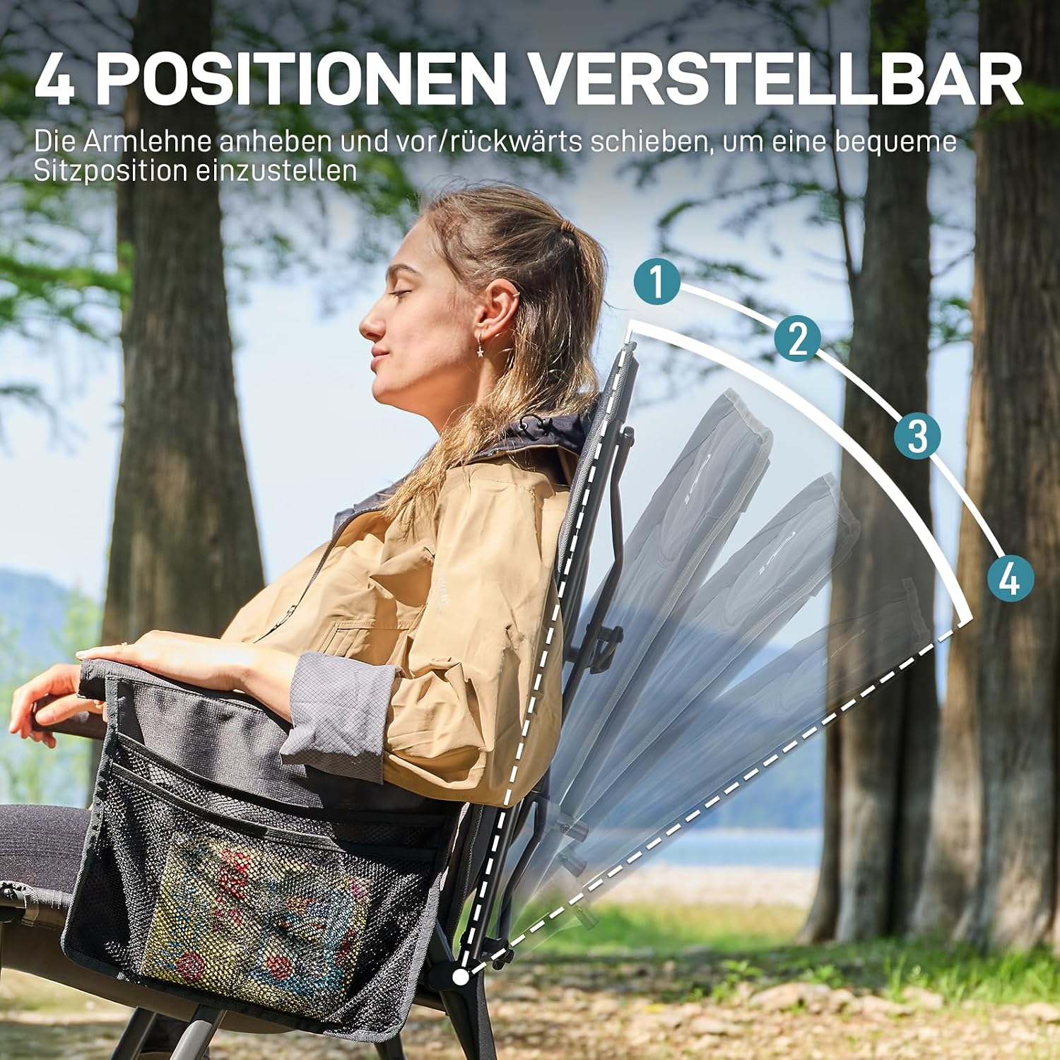 Thumbnail 3 de EVER ADVANCED Campingstuhl faltbar mit verstellbarer Rückenlehne (4 Positionen) bis 160 kg