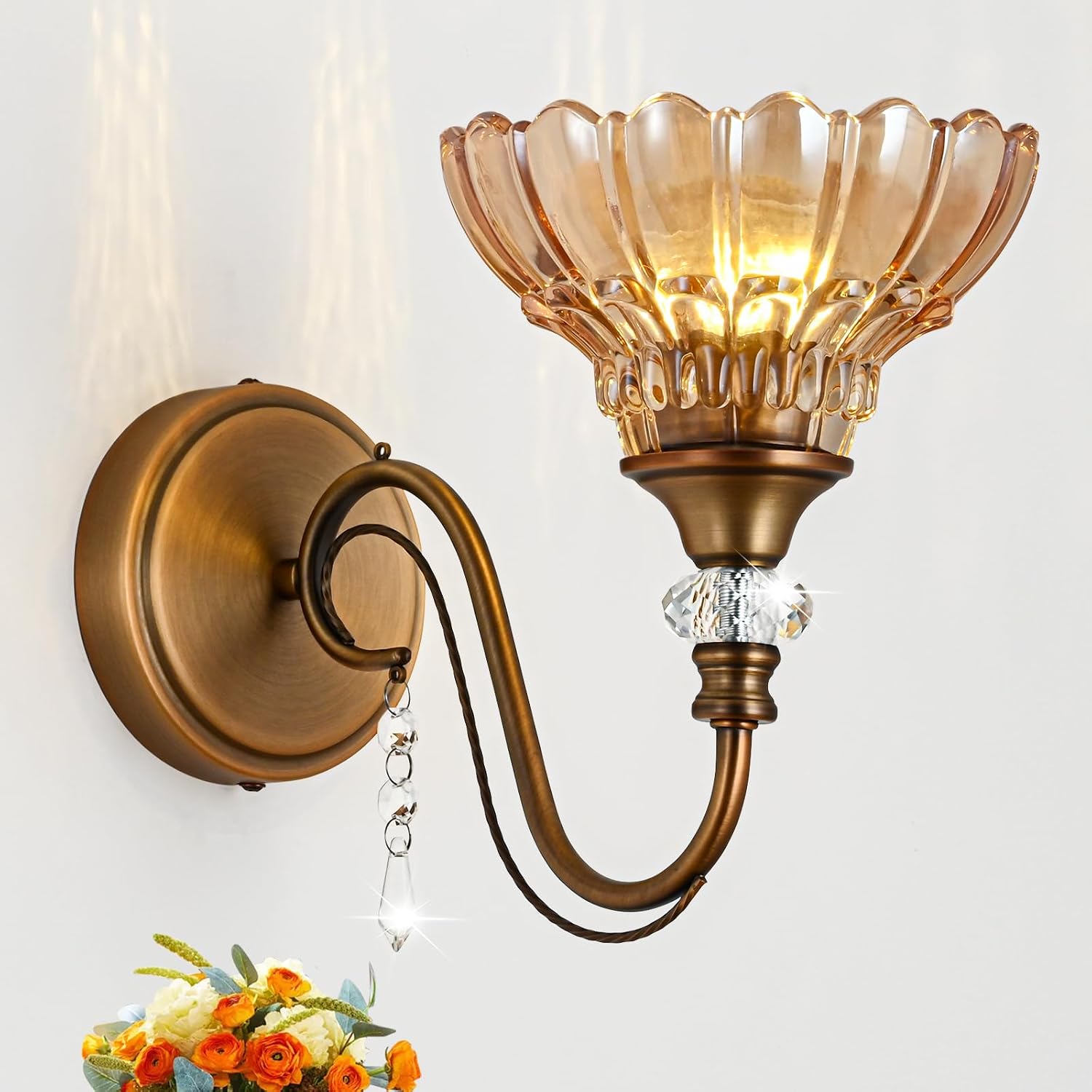 Thumbnail 1 de Rainzepher LDH-1-Brass-Amber Wall Sconce, Amber Glass and Crystal Accents