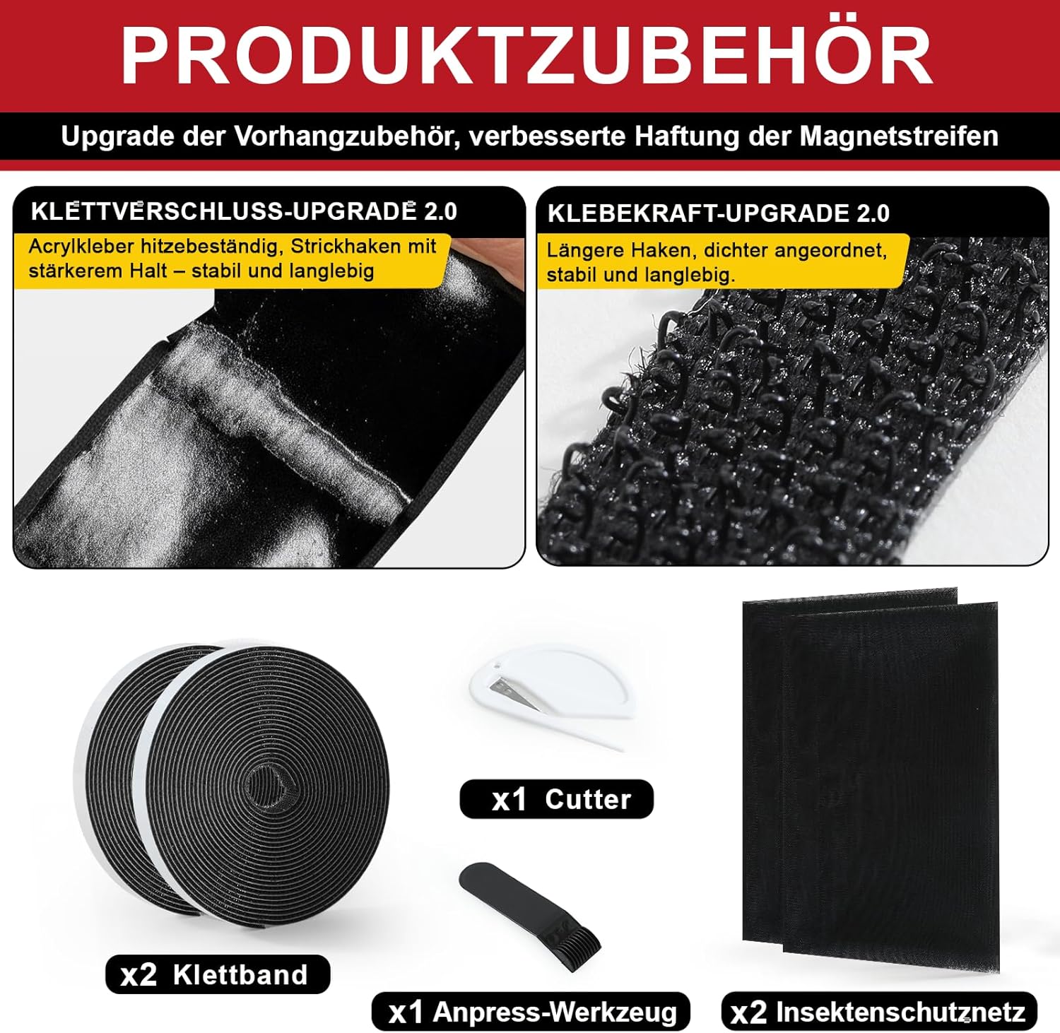 Thumbnail 1 de ZUIYIN Fliegengitter Fenster Insect Stop 2er Pack – 150x250 cm, Ohne Bohren, Schwarzes Mückennetz