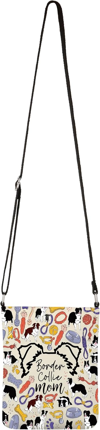 Detalle de MEIKIUP Border Collie Mom Crossbody Bag: A practical small canvas sling for dog lovers
