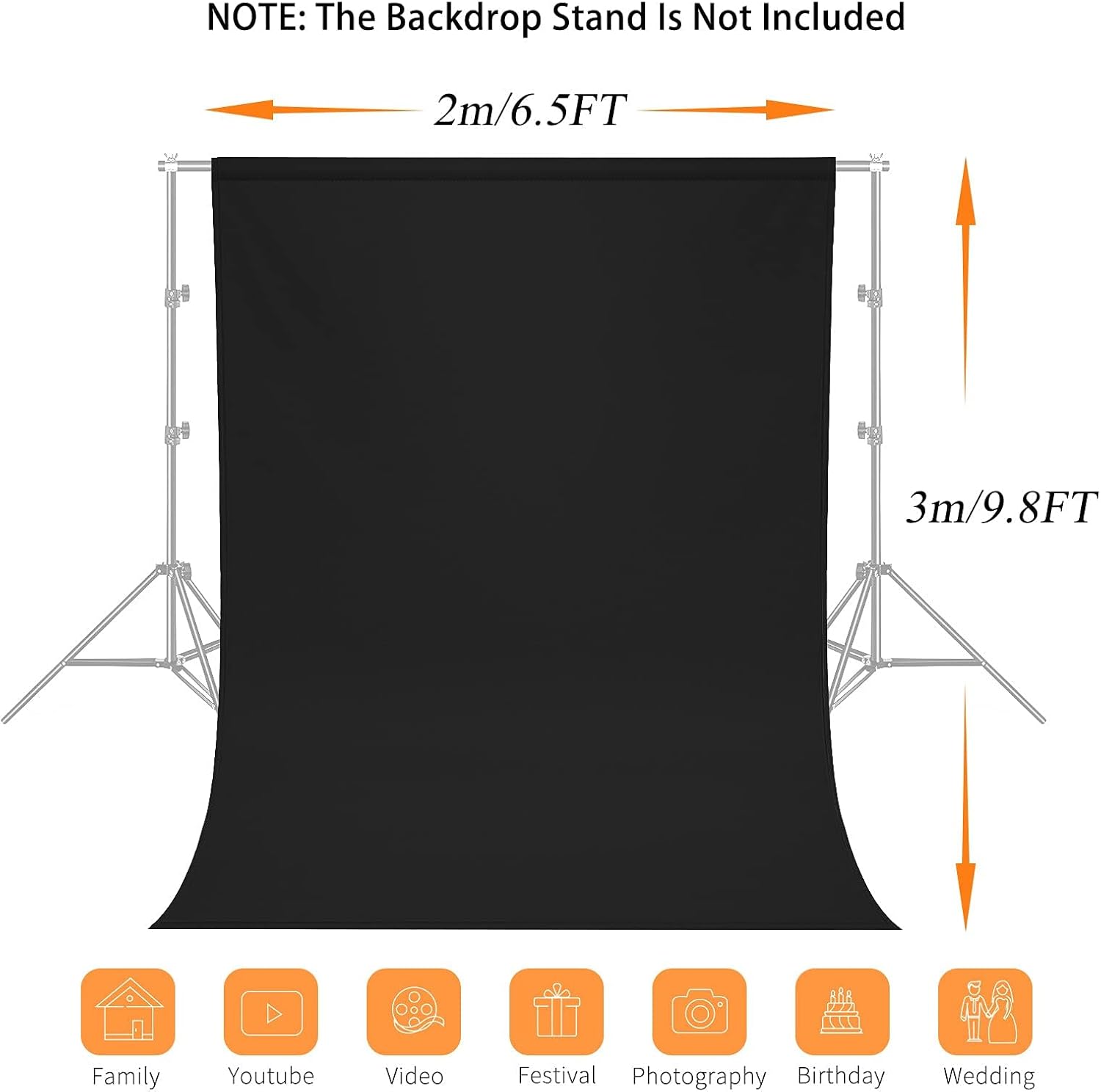 Thumbnail 1 de Vevelux 2 x 3 m / 7 x 10 ft Black Backdrop with Clamps – A practical studio staple