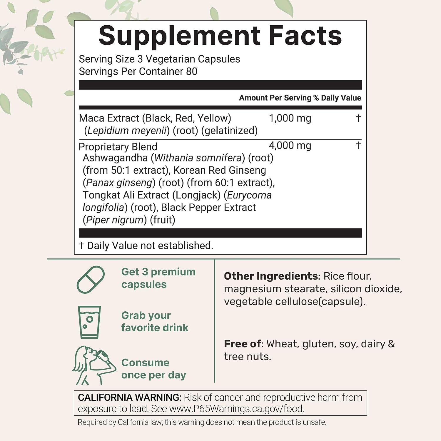 Detalle 2 de Micro Ingredients Maca Root Capsules, 240 Veggie Capsules