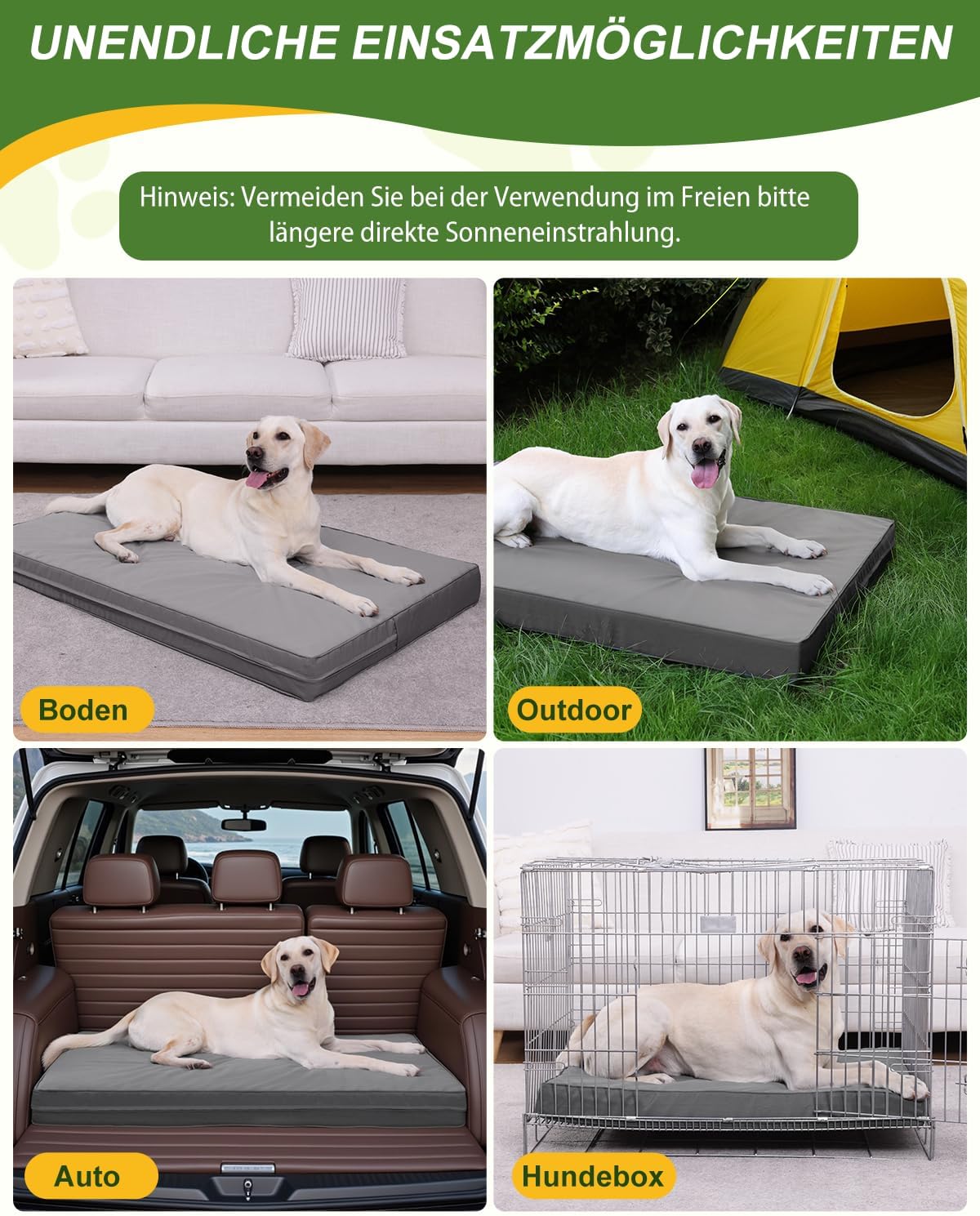 Thumbnail 5 de Favodormir orthopädisches Hundebett für große Hunde (104 x 68 cm) mit abnehmbarer, wasserabweisender Kunstleder-Hülle – grau