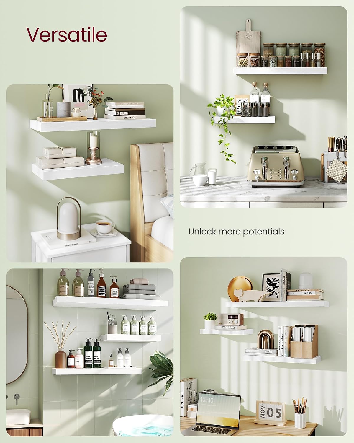 Detalle de VASAGLE LWS028WE01 floating shelf 20 x 80 cm