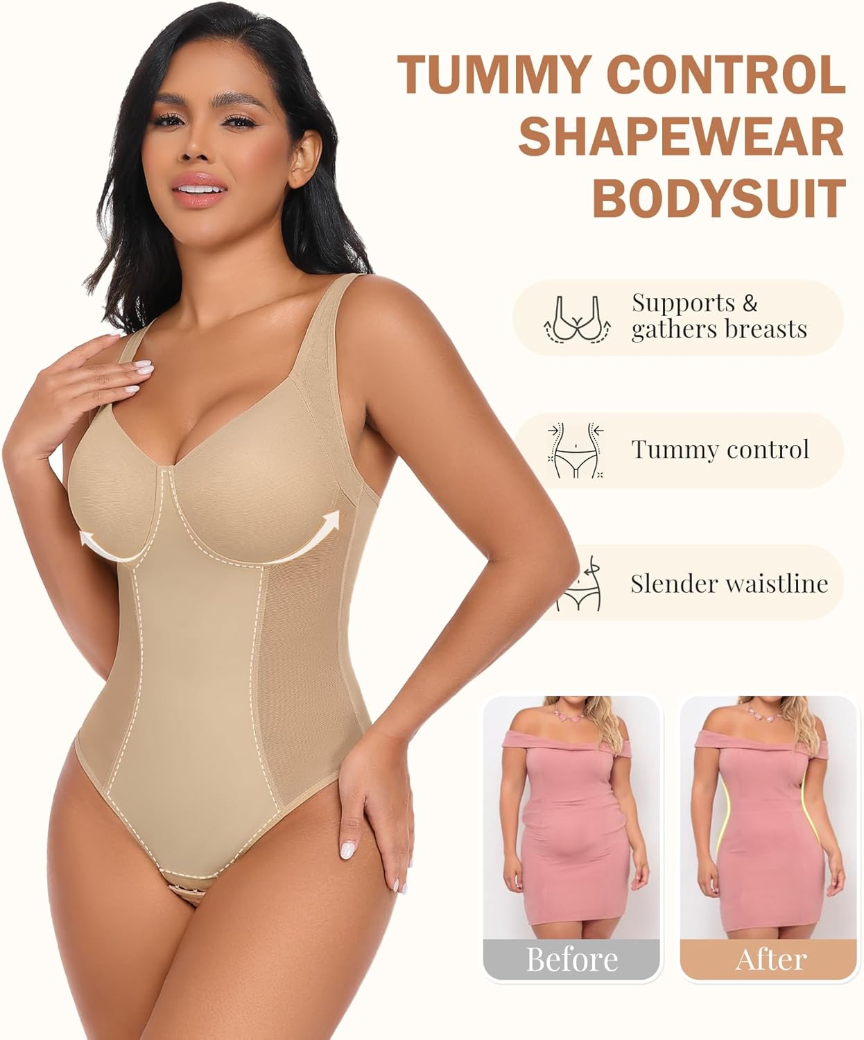 Thumbnail 2 de Niwicee body contenitivo modellante donna con effetto push-up e perizoma invisibile