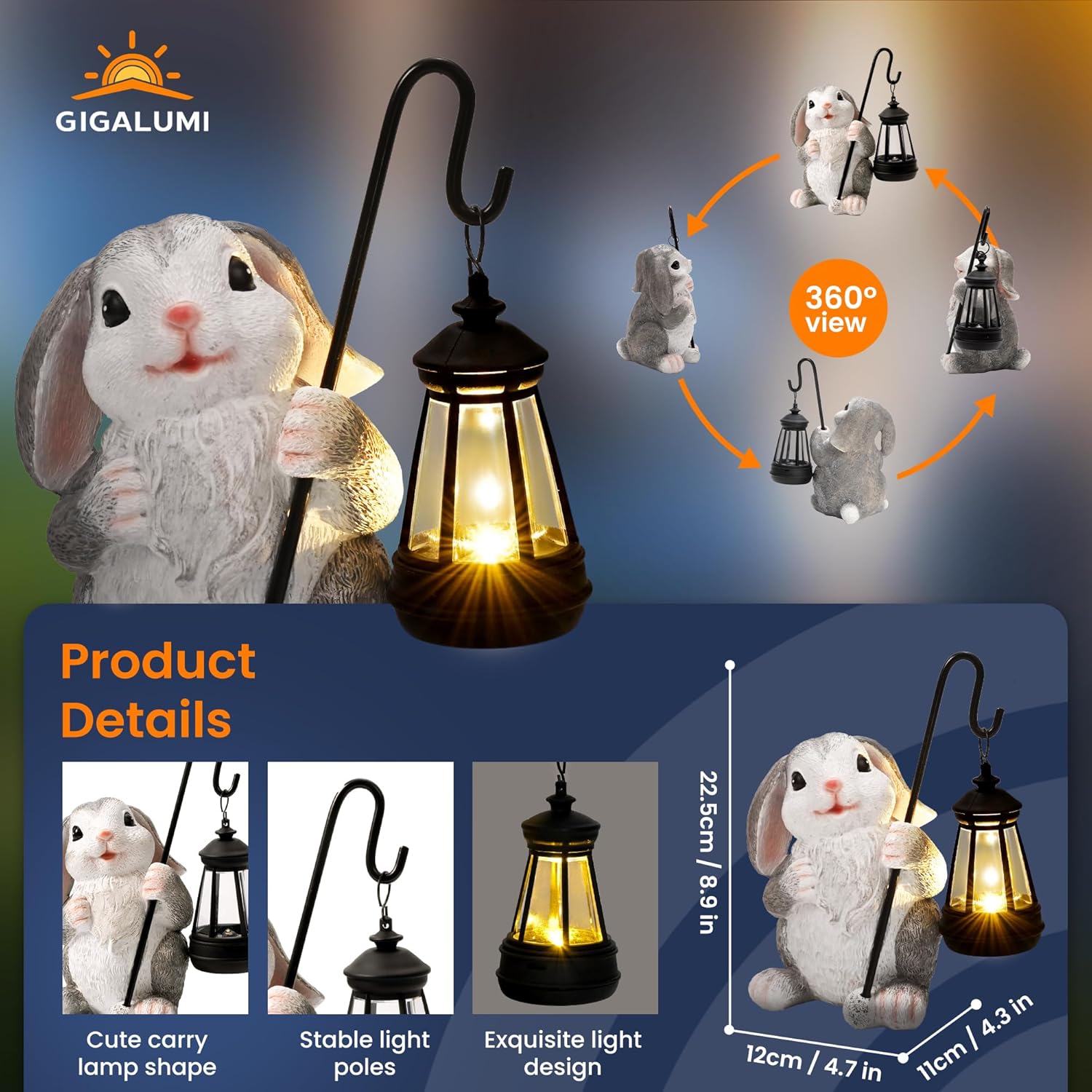 Thumbnail 3 de GIGALUMI Solar Garden Statues Rabbit Figurine Lights