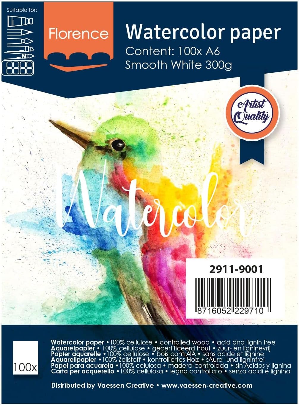 Thumbnail 4 de Carta per Acquerello Florence Liscia 100x - Blocco A4 300 g/m², Bianco