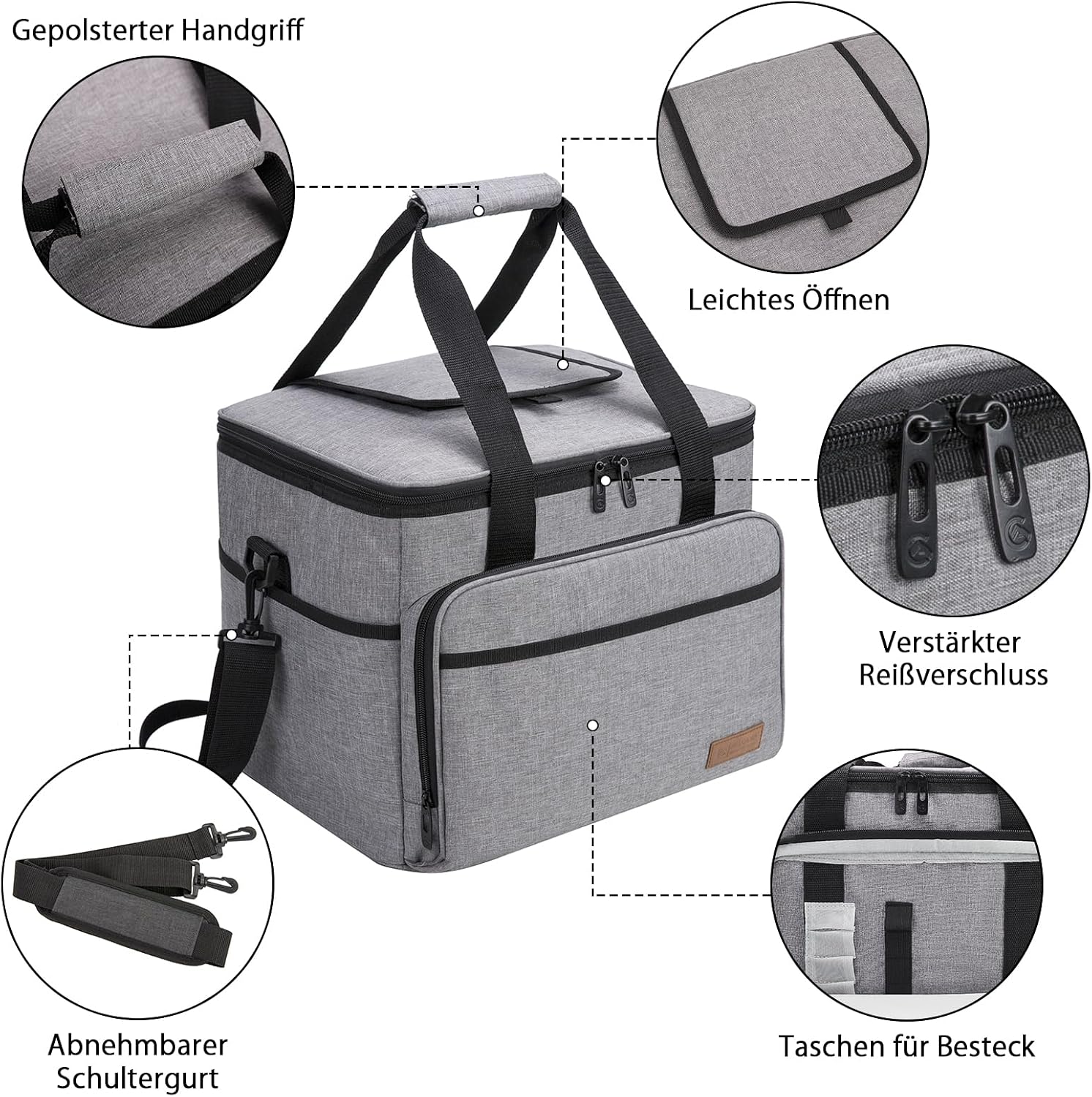 Detalle 2 de ALLCAMP OUTDOOR GEAR 30L faltbare Kühltasche (isoliert, auslaufsicher) mit 2 Kühlakkus, grau