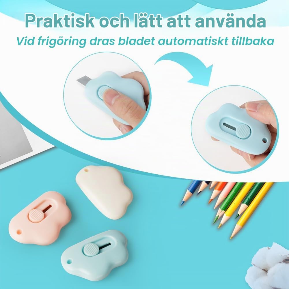 Detalle de OFFCUP Mini Box Cutter, 3 infällbara paketknivar med blad i rostfritt stål