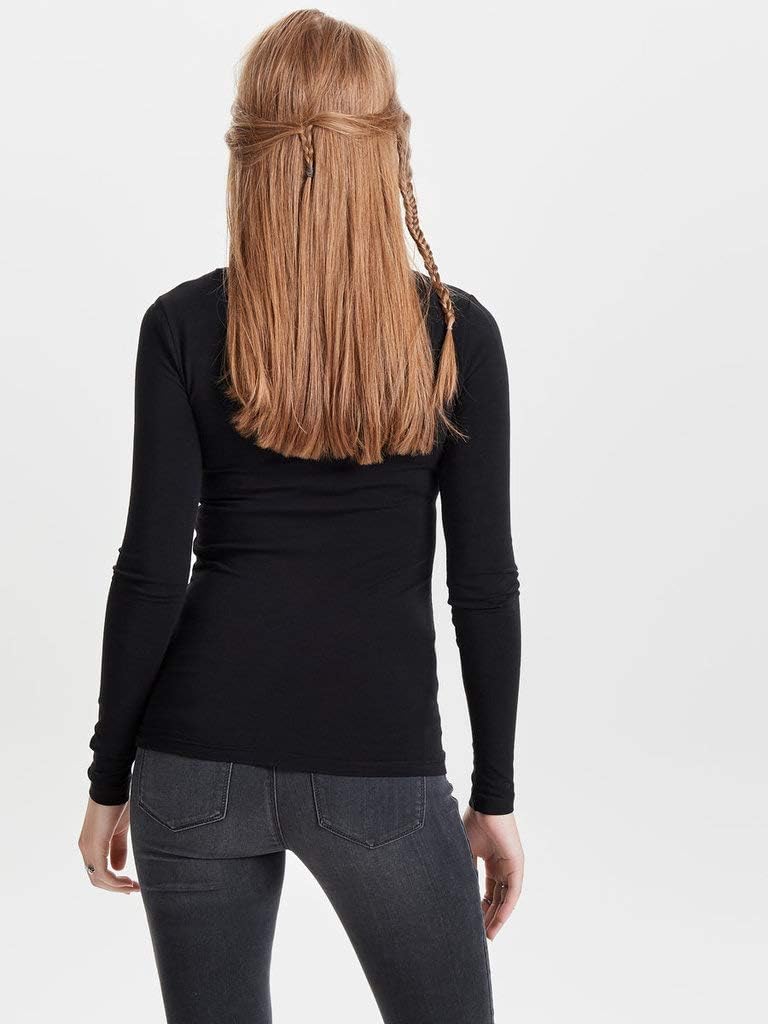 Detalle de ONLY Damen Langarmshirt Figurbetont und Tailliert aus Baumwolle, Rundhalsausschnitt