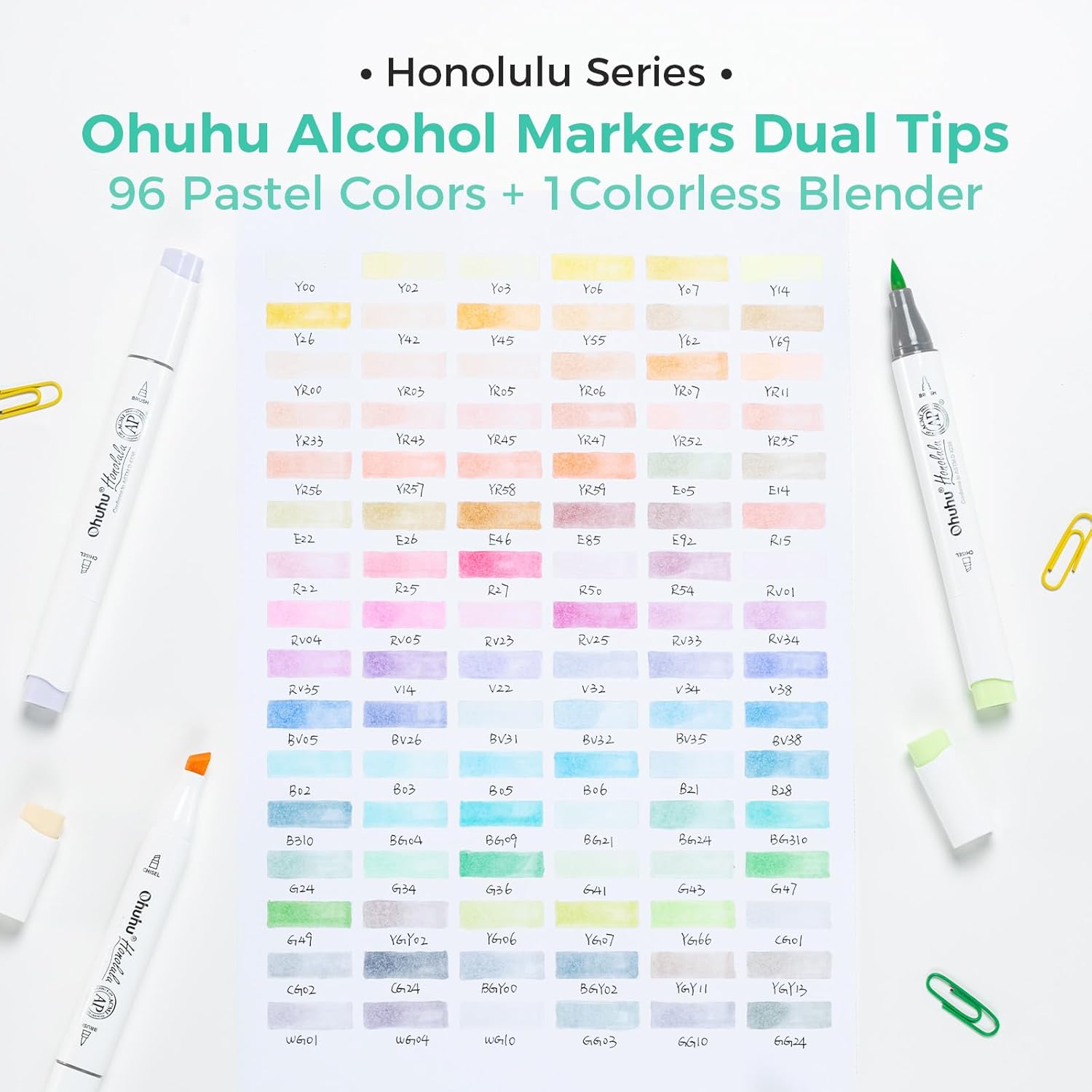 Thumbnail 4 de Ohuhu marqueurs pastel à double pointe – 96 couleurs, pointe pinceau et pointe biseautée