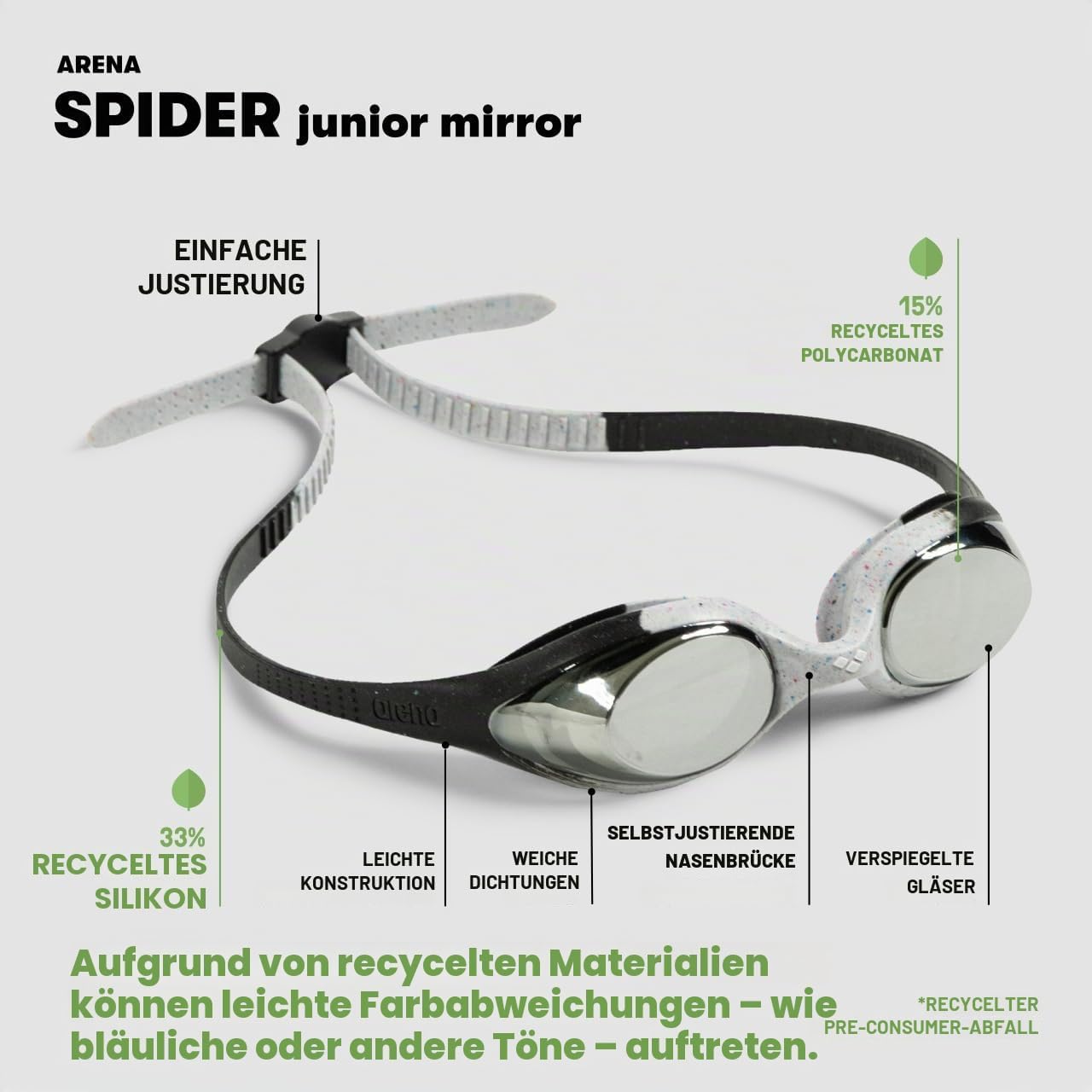 Detalle de ARENA Spider Junior Mirror Schwimmbrille – für Kinder von 6 bis 12 Jahren