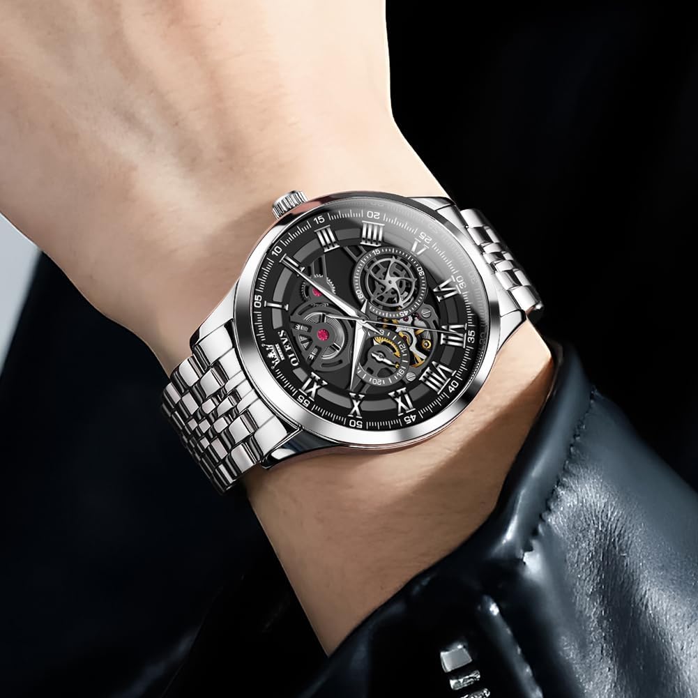 Thumbnail 2 de OLEVS Herren Uhr Quarz „Luxus Business“ mit Skelettdesign, Chronograph & Mondphase