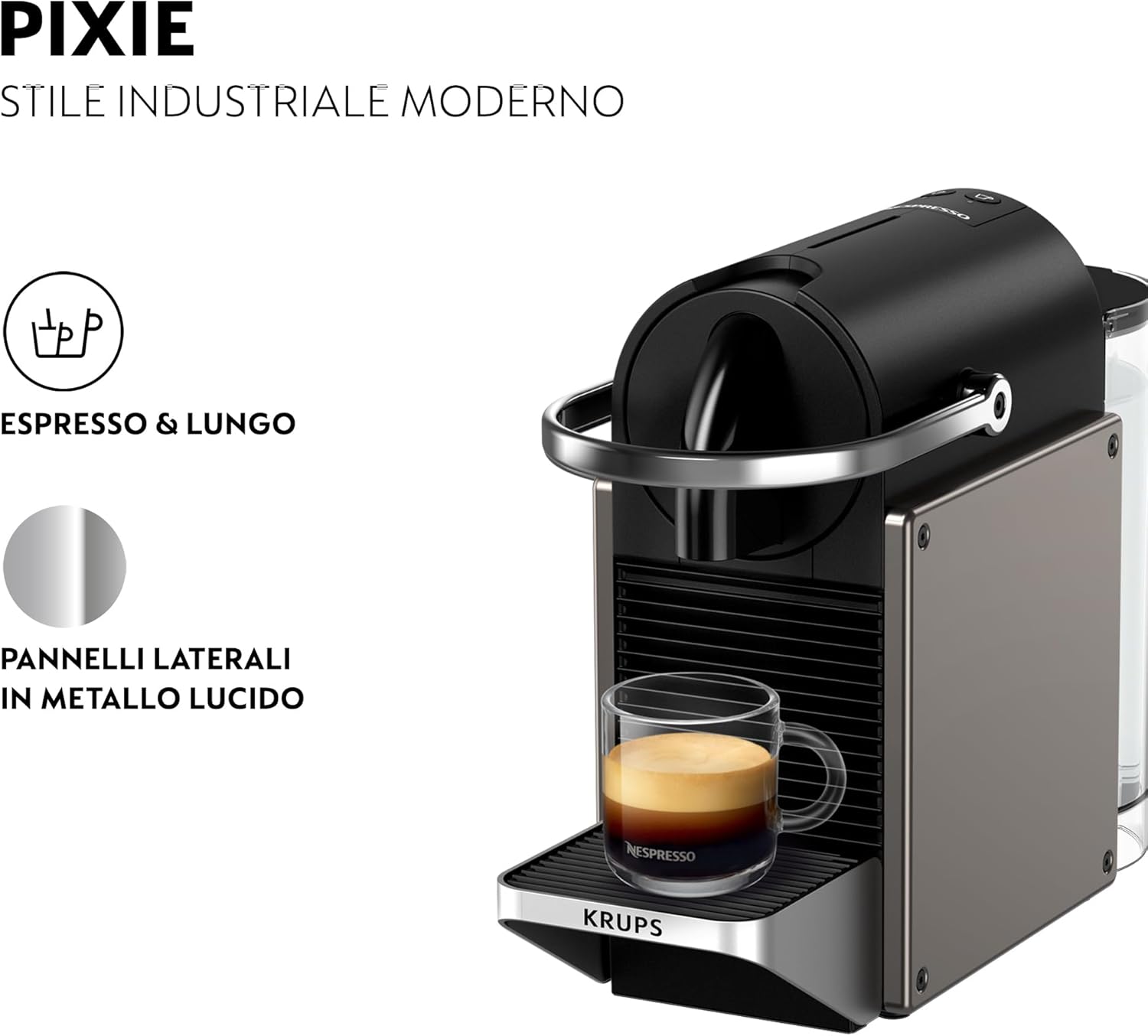 Thumbnail 3 de Krups XN306TK Nespresso Pixie Titan: macchina per caffè espresso compatta, 2 dosi e design robusto