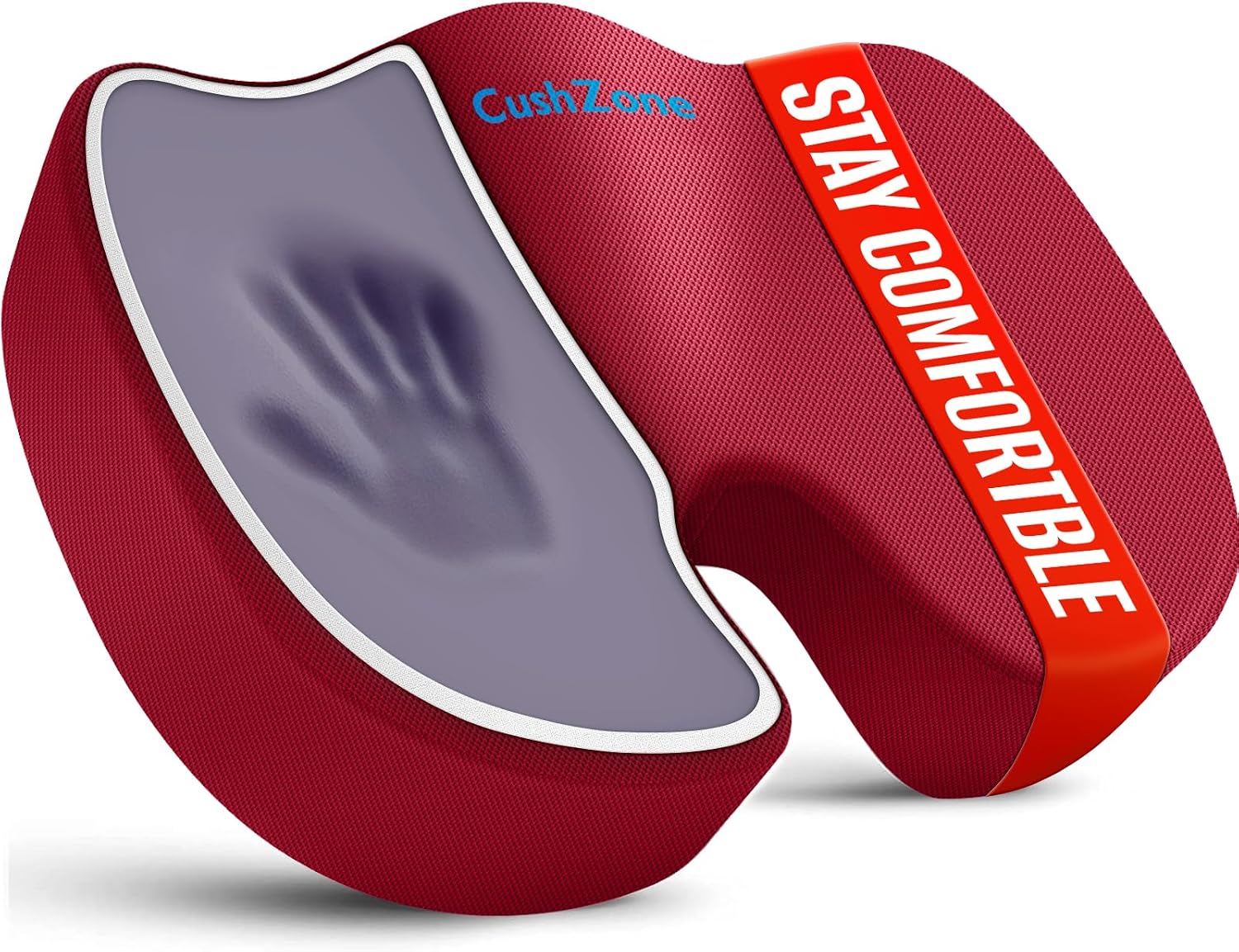 Detalle de CushZone MPN-CZ0004-RE Memory Foam Seat Cushion, Red, U-Shaped Cutout