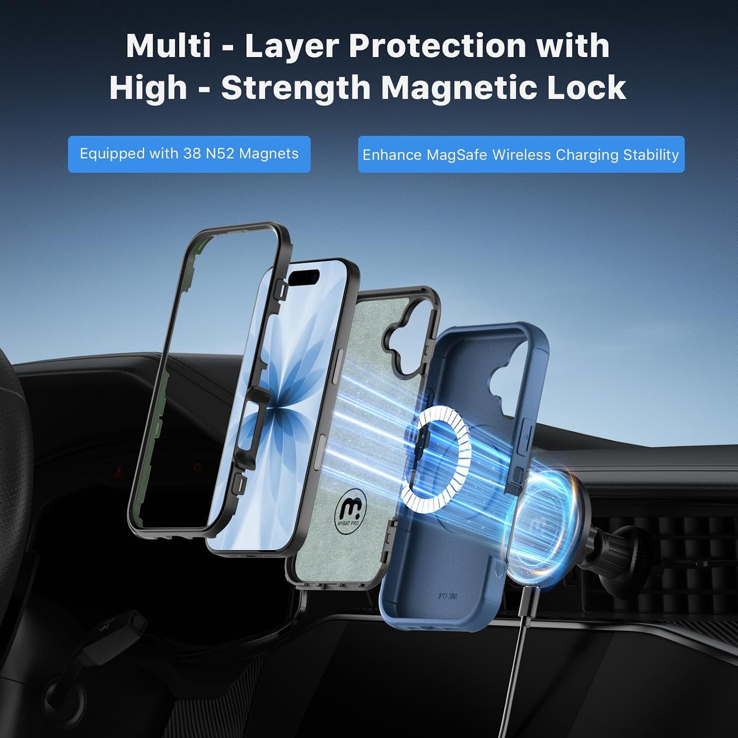 Detalle de M MYBAT PRO Maverick Series Case for iPhone 17 with Belt Clip Holster (MagSafe Compatible)