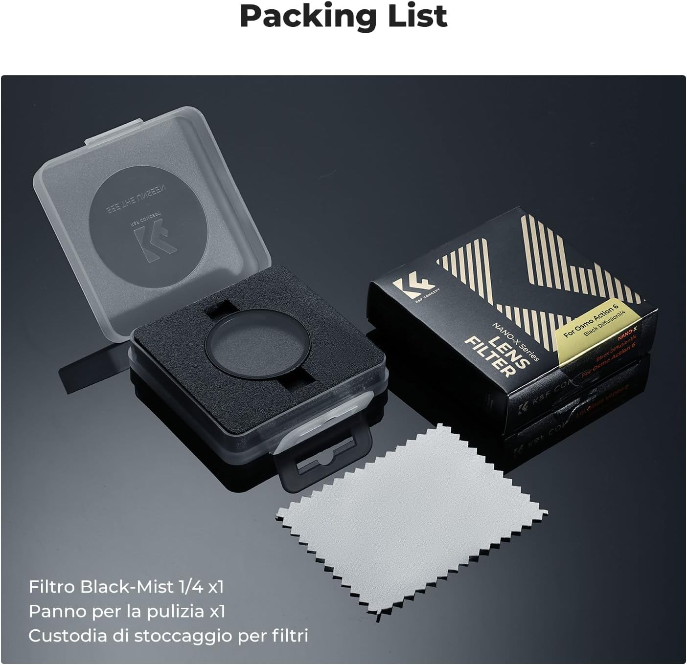 Thumbnail 6 de K&F CONCEPT Filtro Black Mist 1/4 per DJI Osmo Action 6 – Diffusione Cinema e Protezione