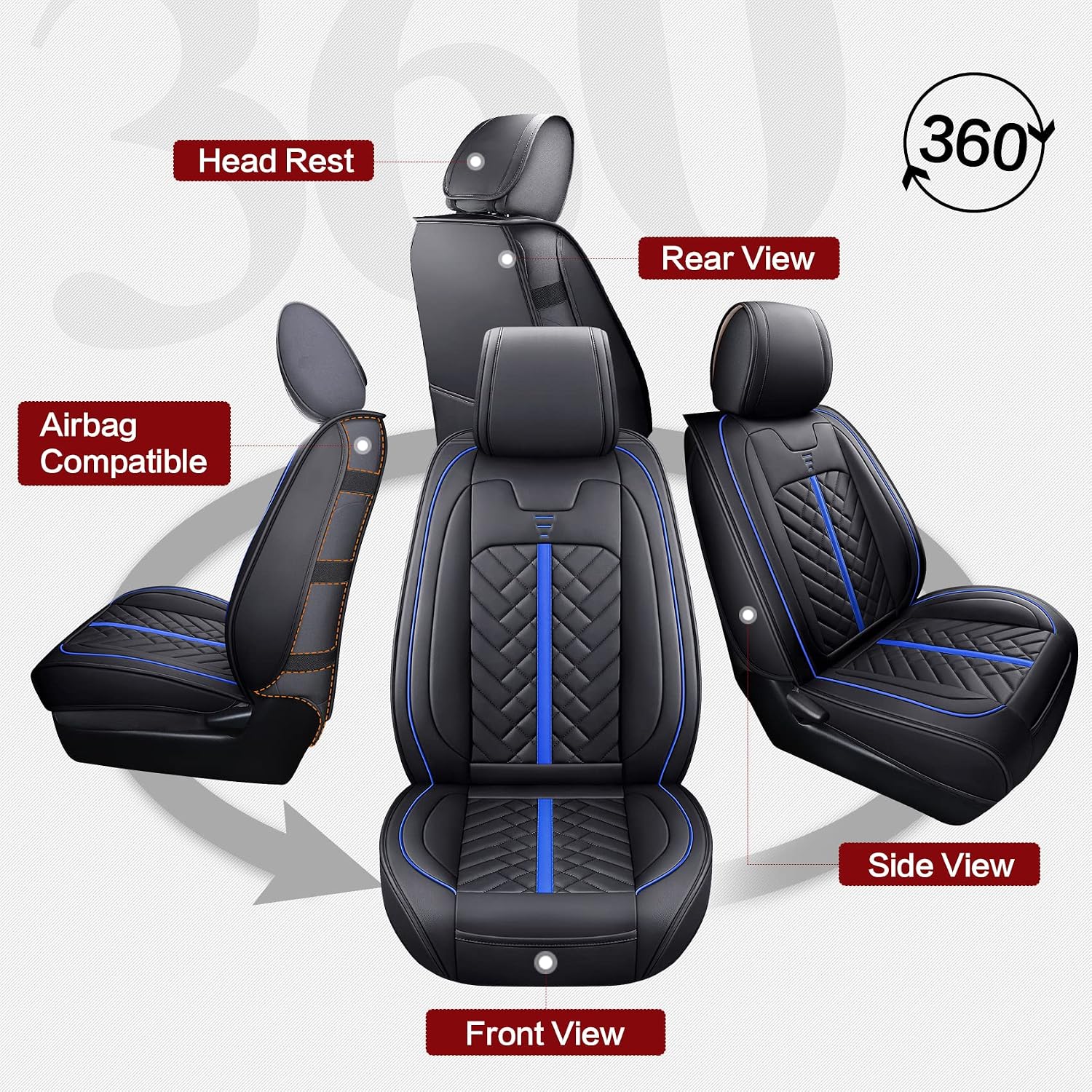 Detalle de Tomatoman Tacoma Car Seat Covers for Toyota Tacoma (2005-2026) — Full Set in Black-Blue