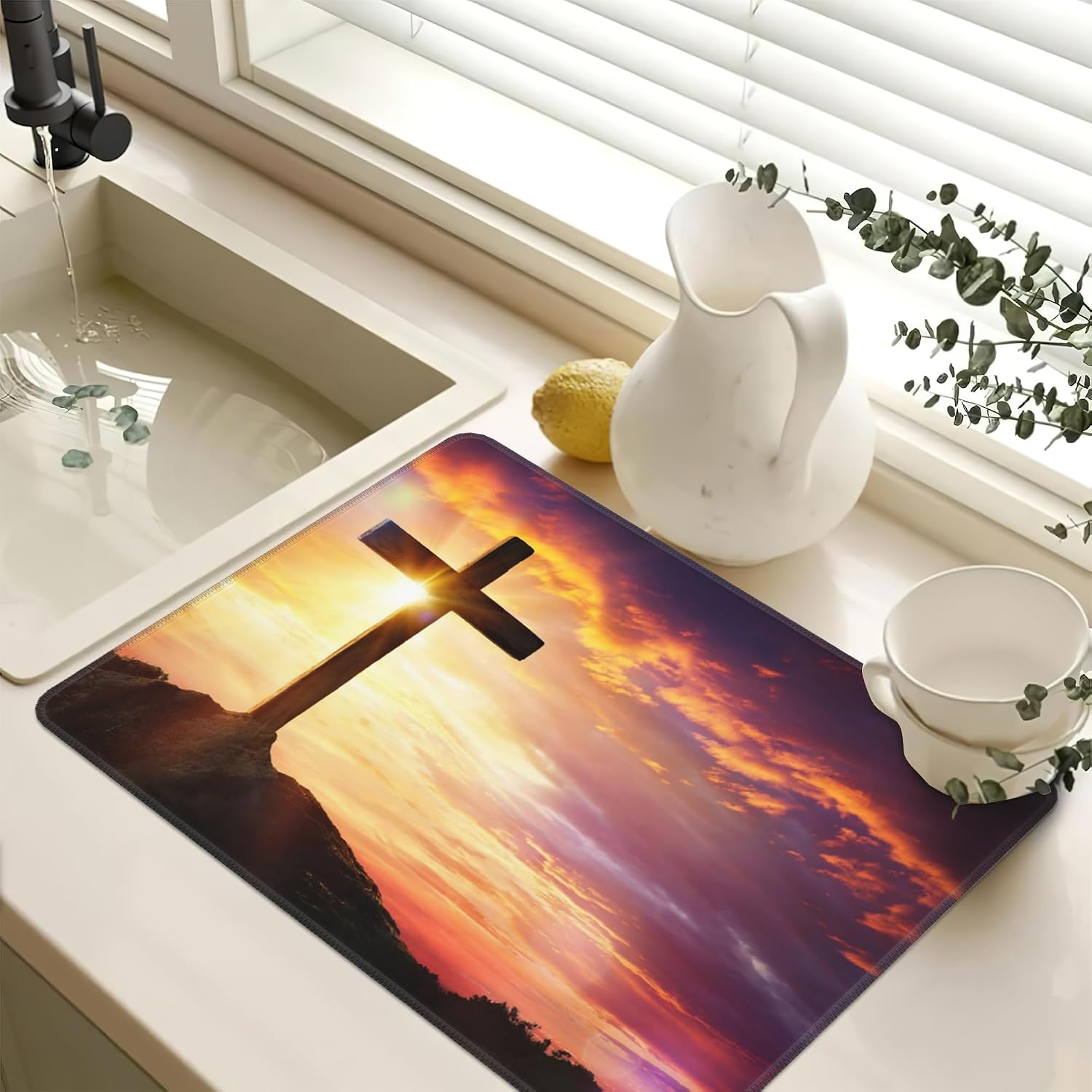 Detalle de Kazxcoa Cross Sunset Glass Stove Top Cover Mat, Heat-Resistant Rubber