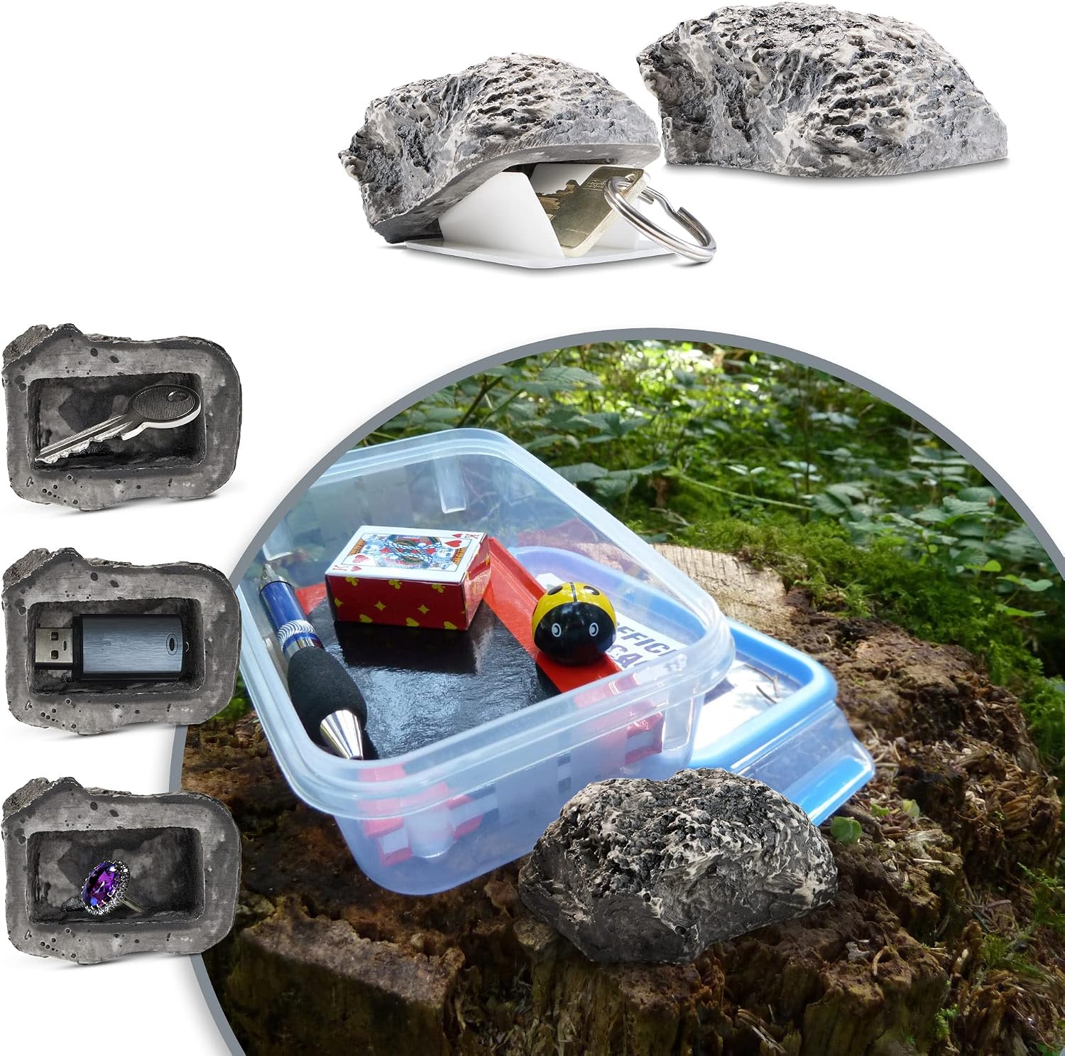 Detalle de com-four 2 chiavi "Little Rock" – pietra artificiale con scomparto segreto per geocaching