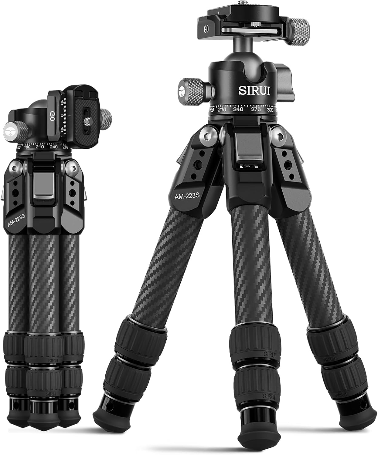 Detalle de SIRUI AM-223S Carbon Mini-Stativ mit G0 Kugelkopf – ultraleichtes Tischstativ für DSLR, Systemkameras & Actioncams