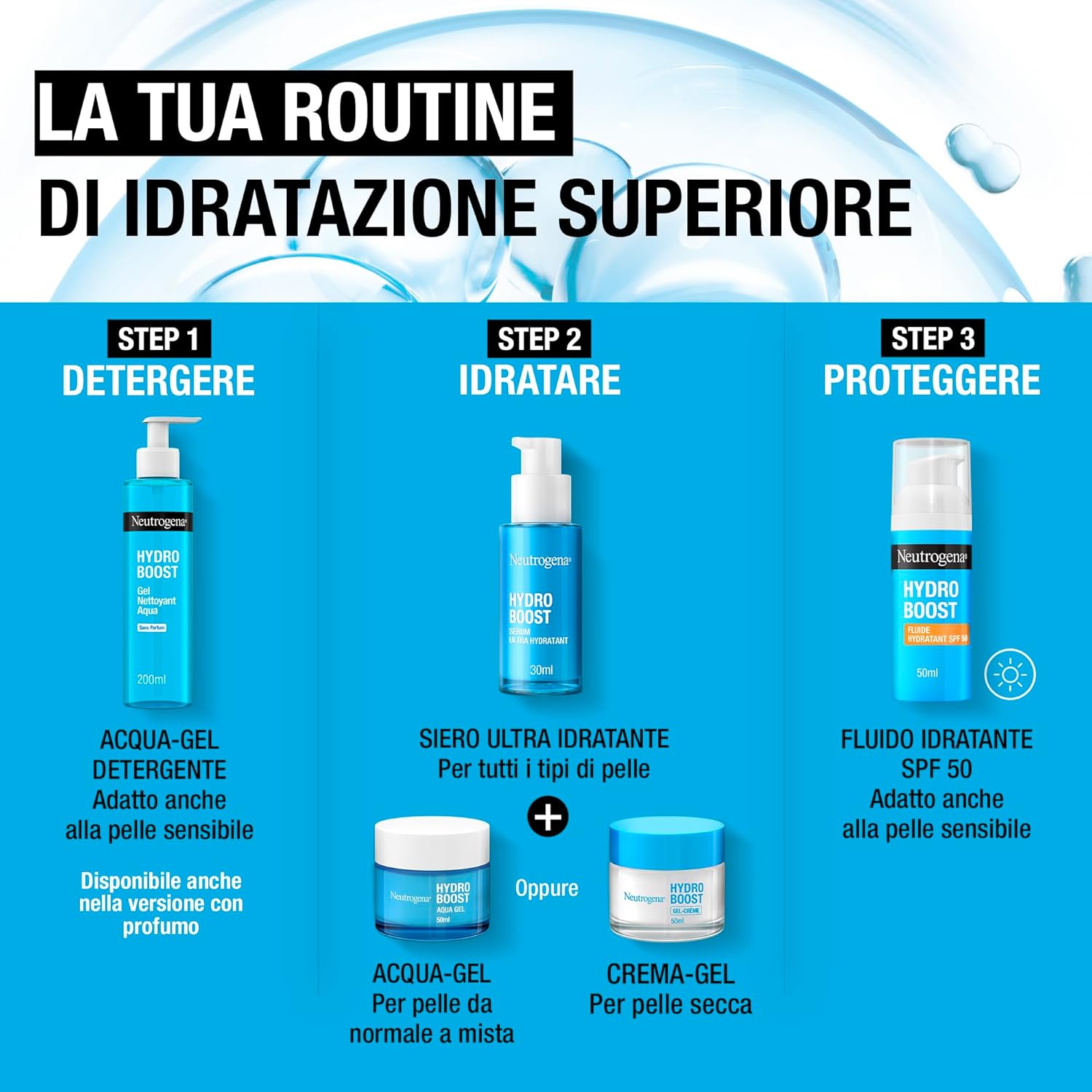Thumbnail 6 de Neutrogena Hydro Boost Routine Detersione e Idratazione Acqua-Gel kit skincare viso (crema 50 ml + detergente 200 ml)