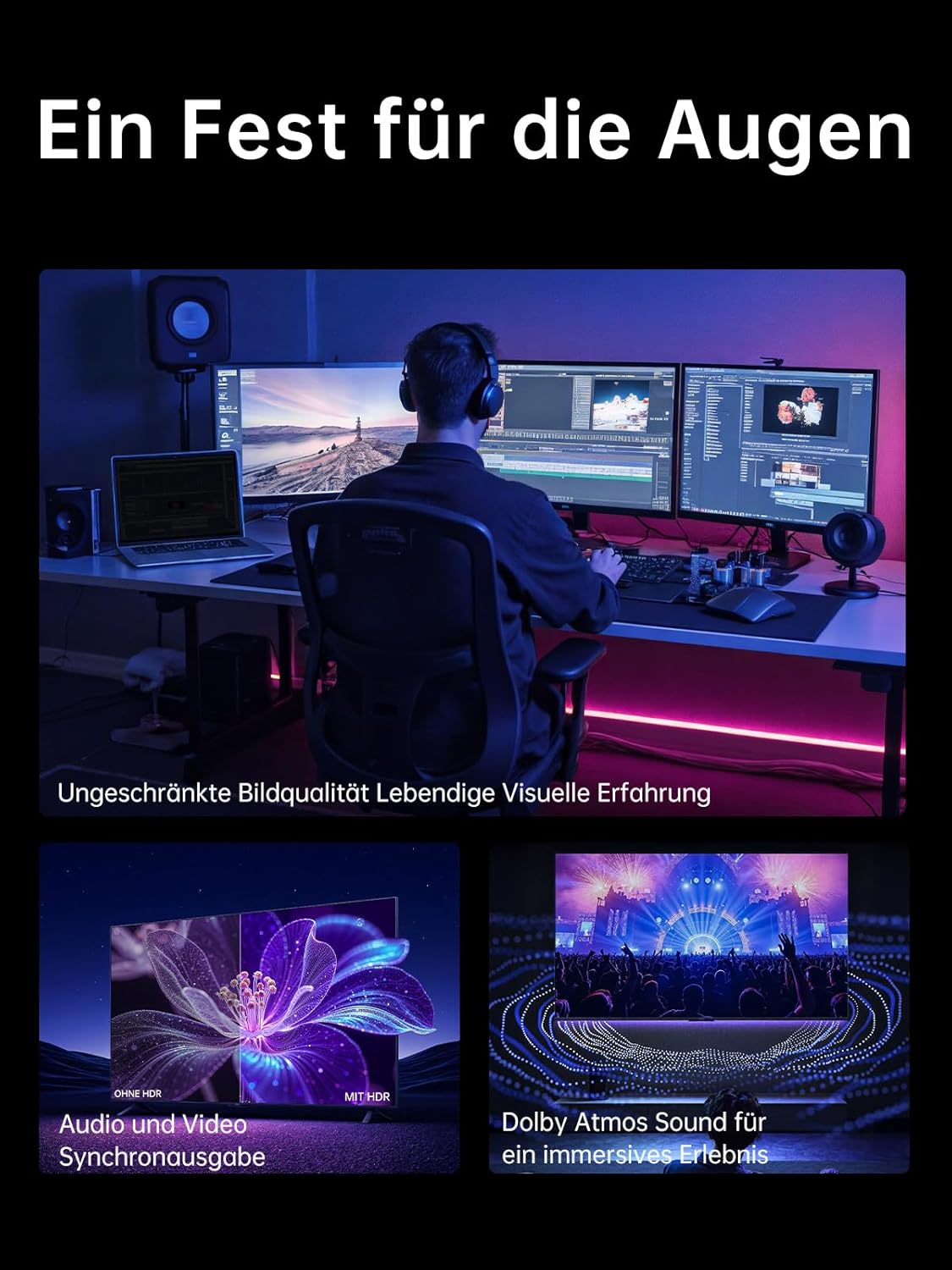 Thumbnail 3 de llano USB-C auf HDMI Kabel (4K 60 Hz, 100 W PD) – 1,5 m, HDR & Audio-Unterstützung