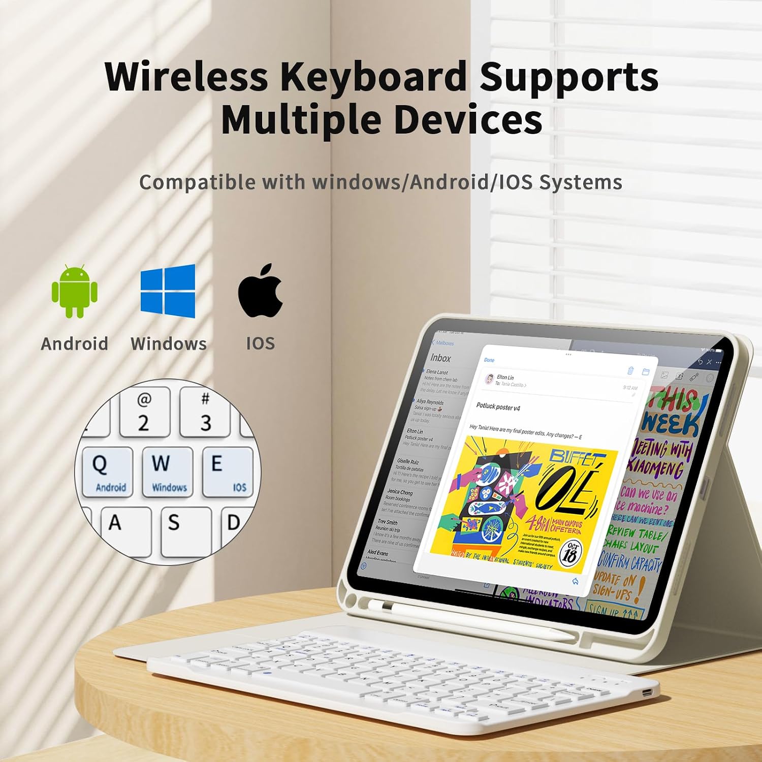 Detalle de zoyu Keyboard Case for iPad (11th Gen A16, 2025) & iPad 10th Gen (2022) — detachable magnetic wireless keyboard folio in beige