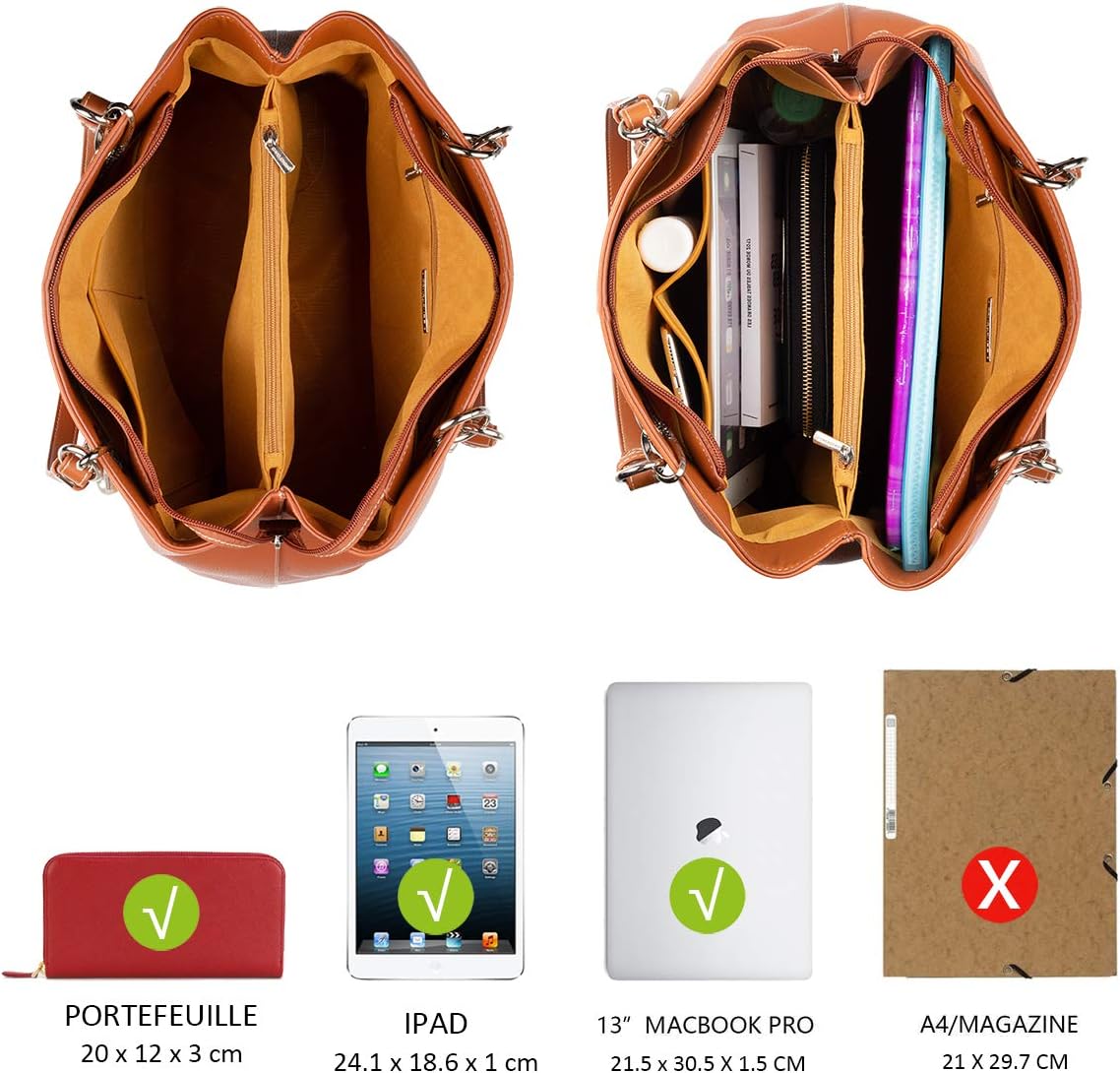 Thumbnail 6 de David Jones sac à main porté épaule en cuir PU souple – cabas tote grande capacité avec plusieurs compartiments